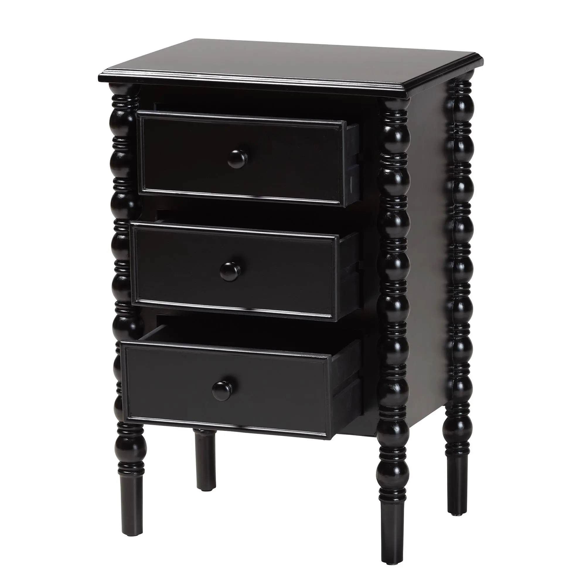 253-14067-RCW Milena Classic Black Wood 3-Drawer End Table with Spindle Legs-4