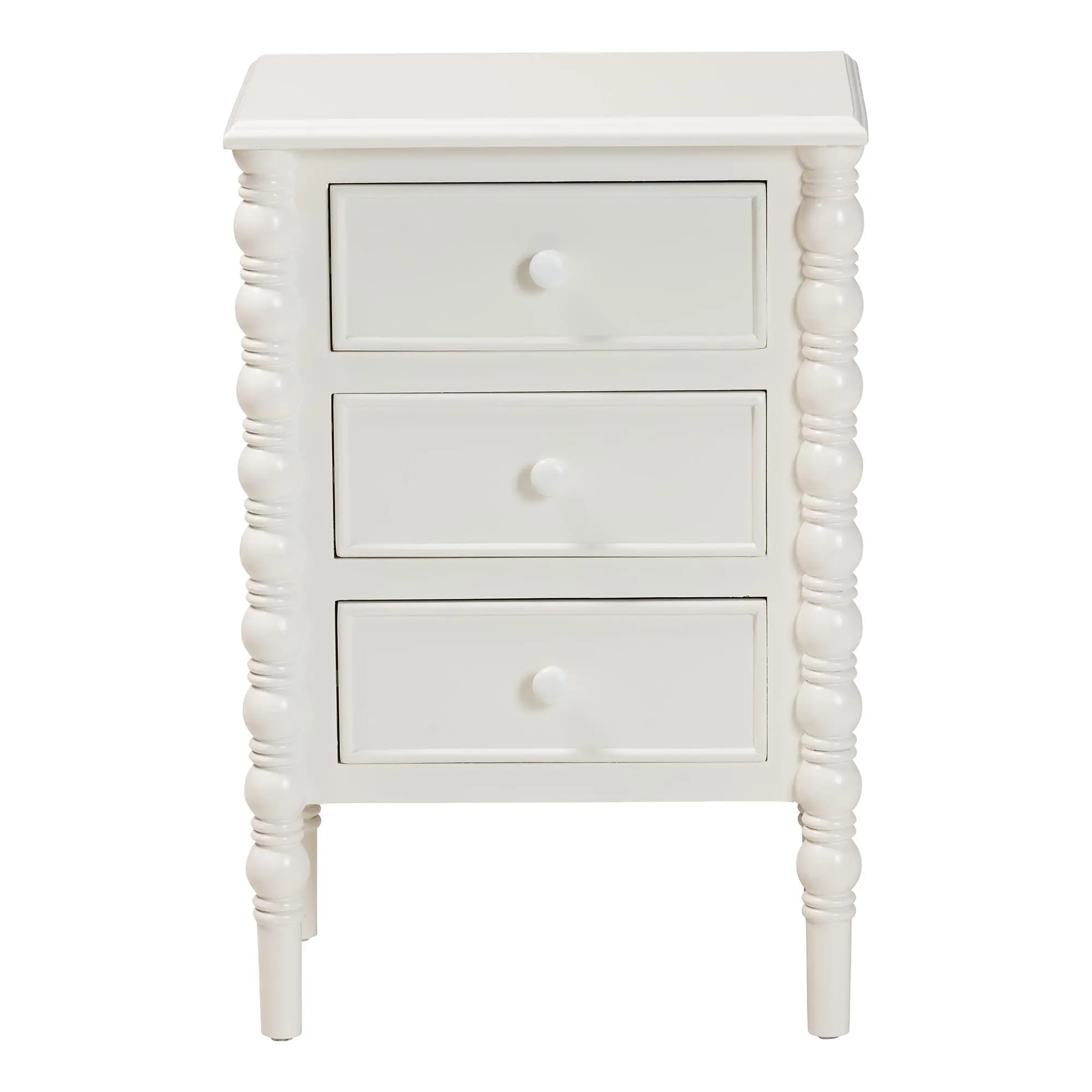 253-14066-RCW Milena Classic White Wood 3-Drawer End Table with Spindle Legs-1