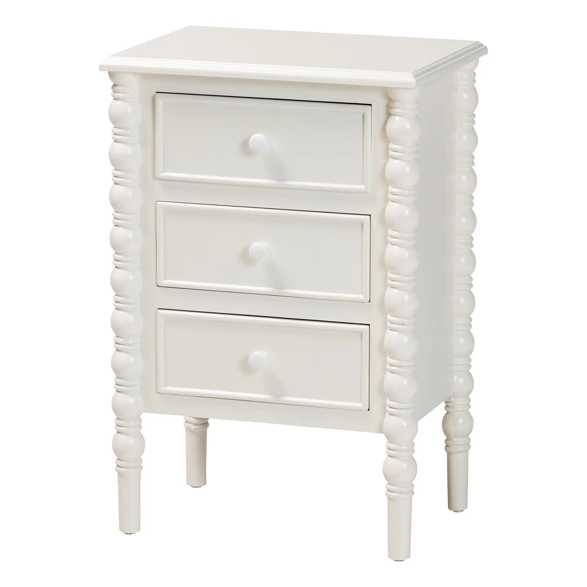 253-14066-RCW Milena Classic White Wood 3-Drawer End Table with Spindle Legs-3