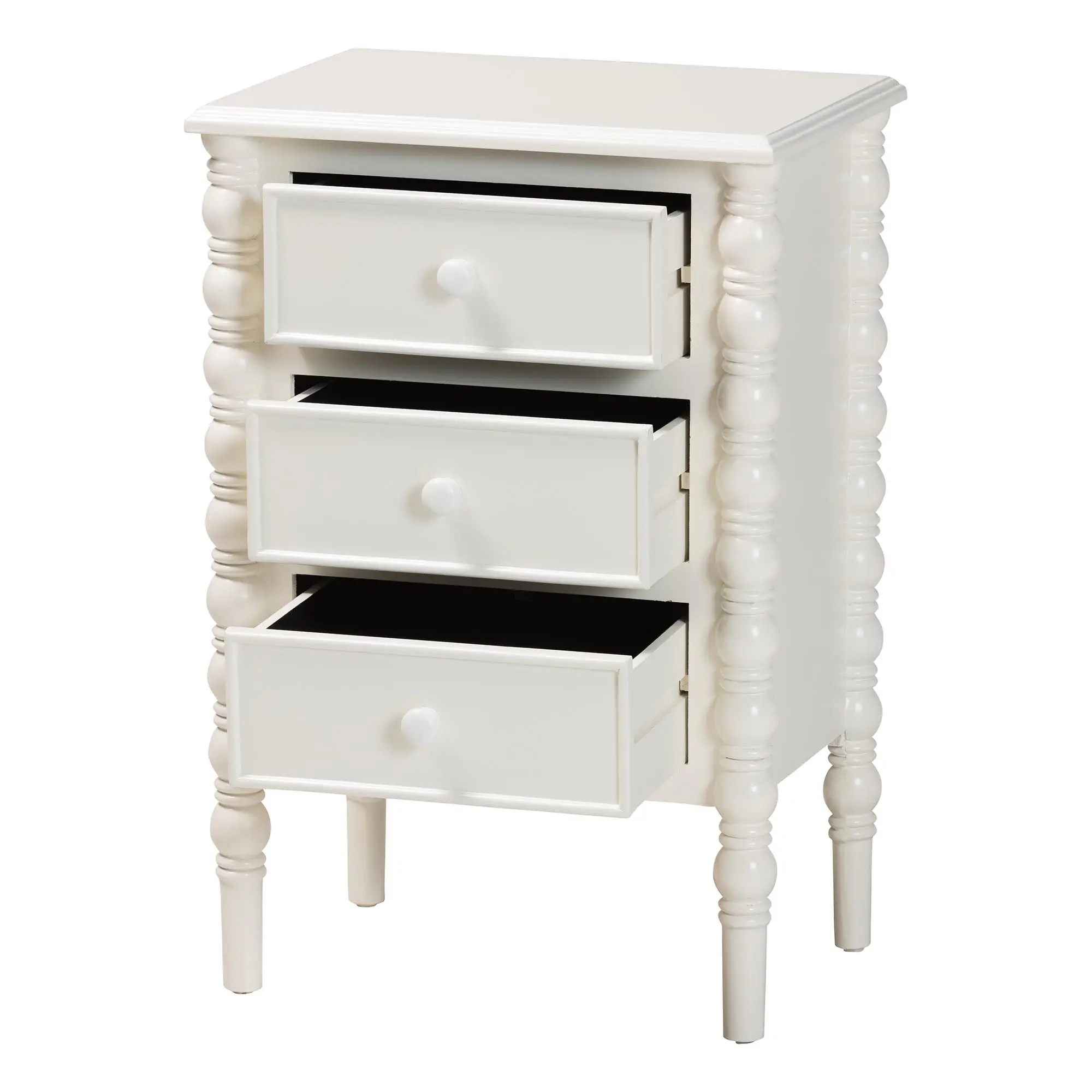 253-14066-RCW Milena Classic White Wood 3-Drawer End Table with Spindle Legs-4