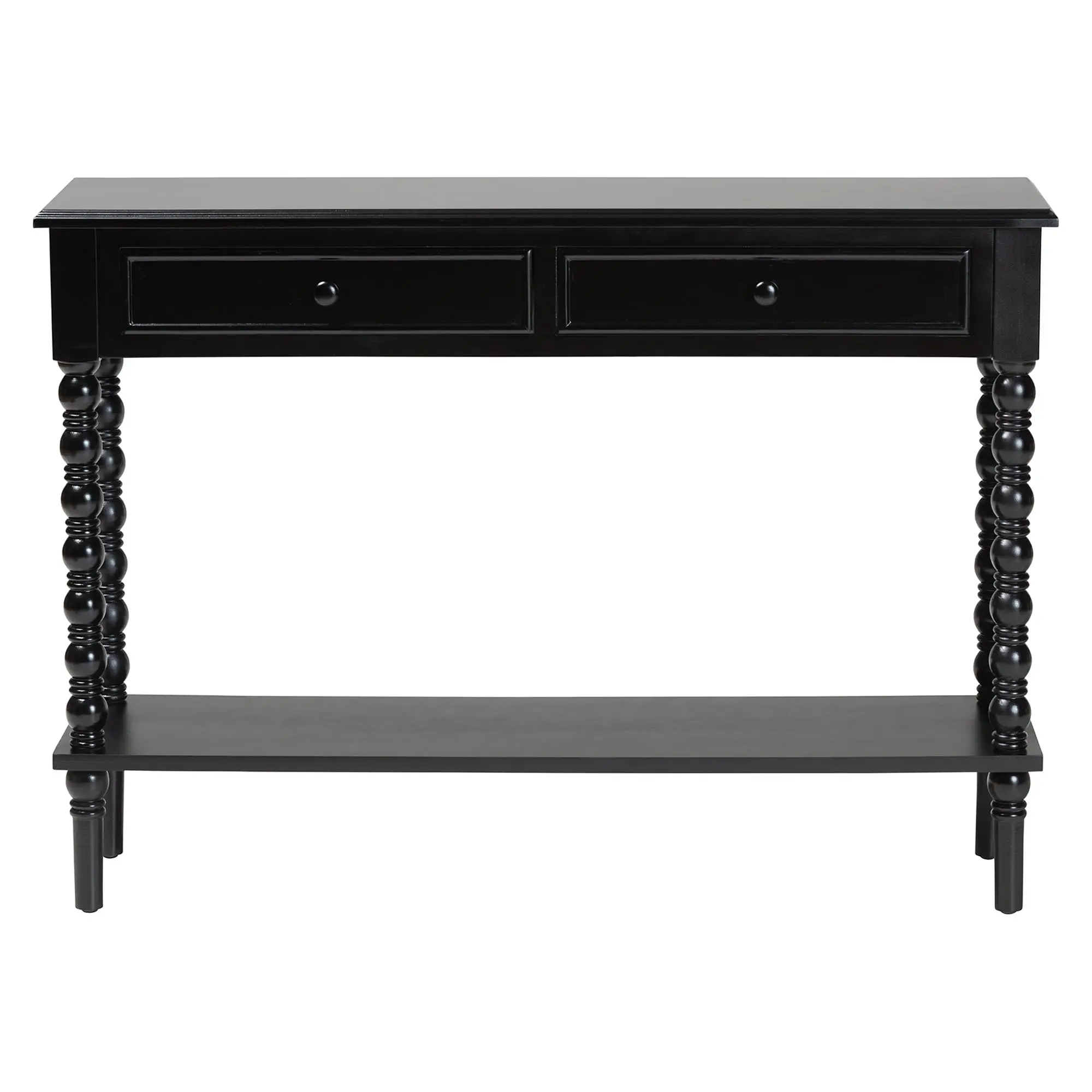 253-14069-RCW Milena Classic Black Wood 2-Drawer Console Table with Spindle Legs-1