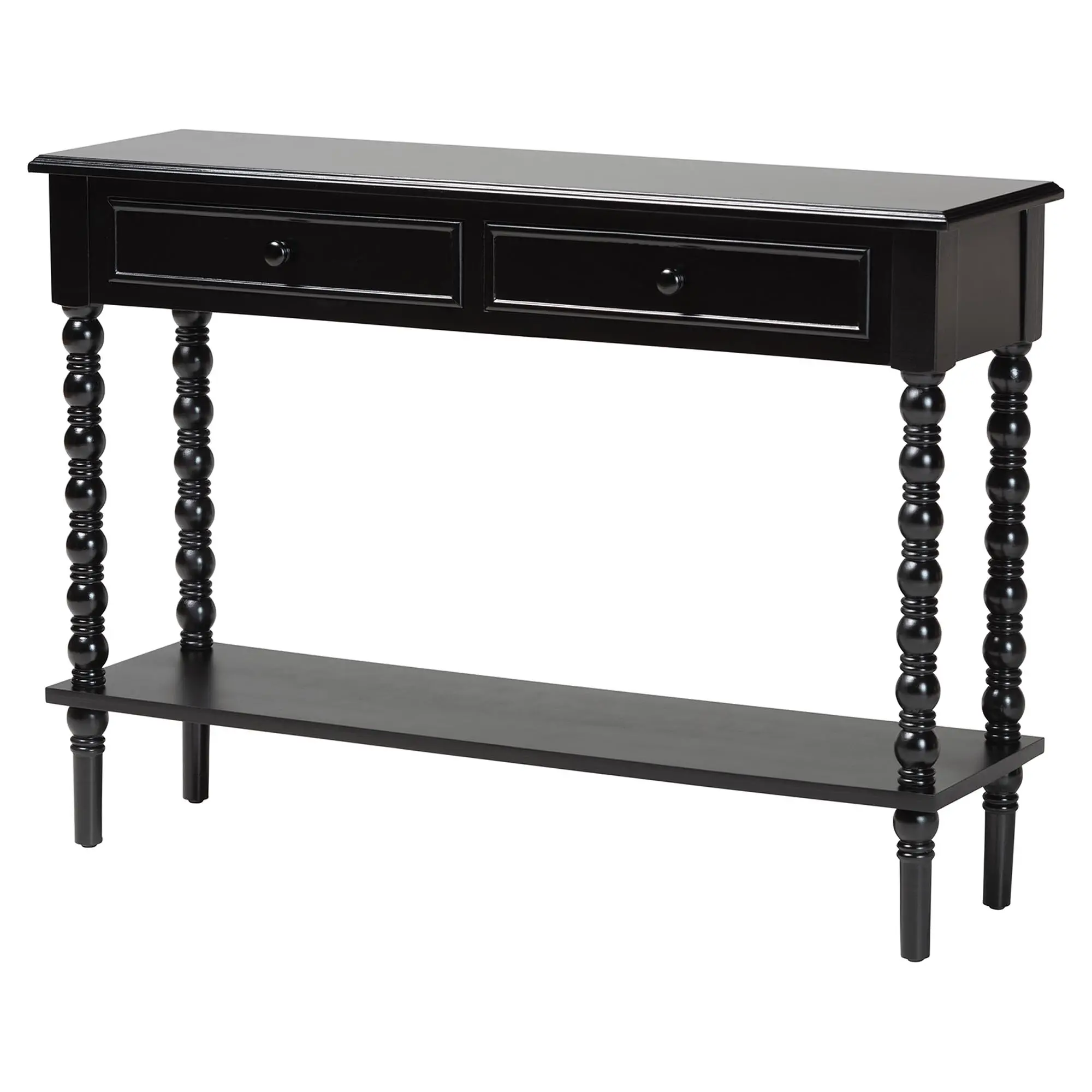 253-14069-RCW Milena Classic Black Wood 2-Drawer Console Table with Spindle Legs-3