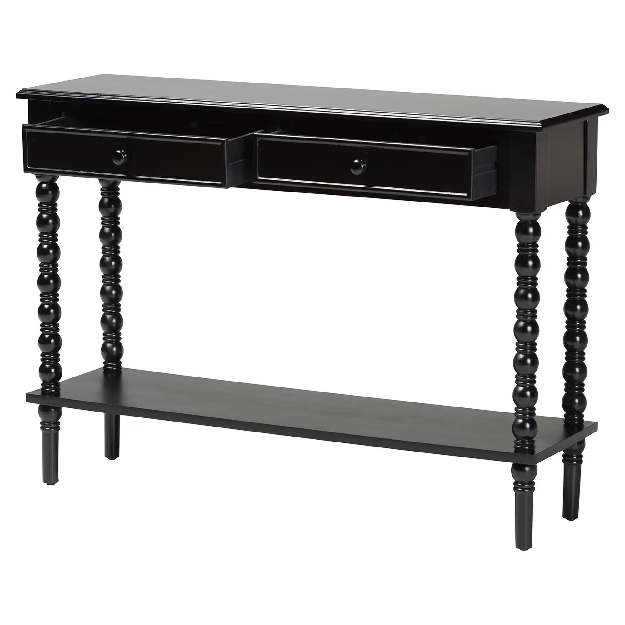 253-14069-RCW Milena Classic Black Wood 2-Drawer Console Table with Spindle Legs-4
