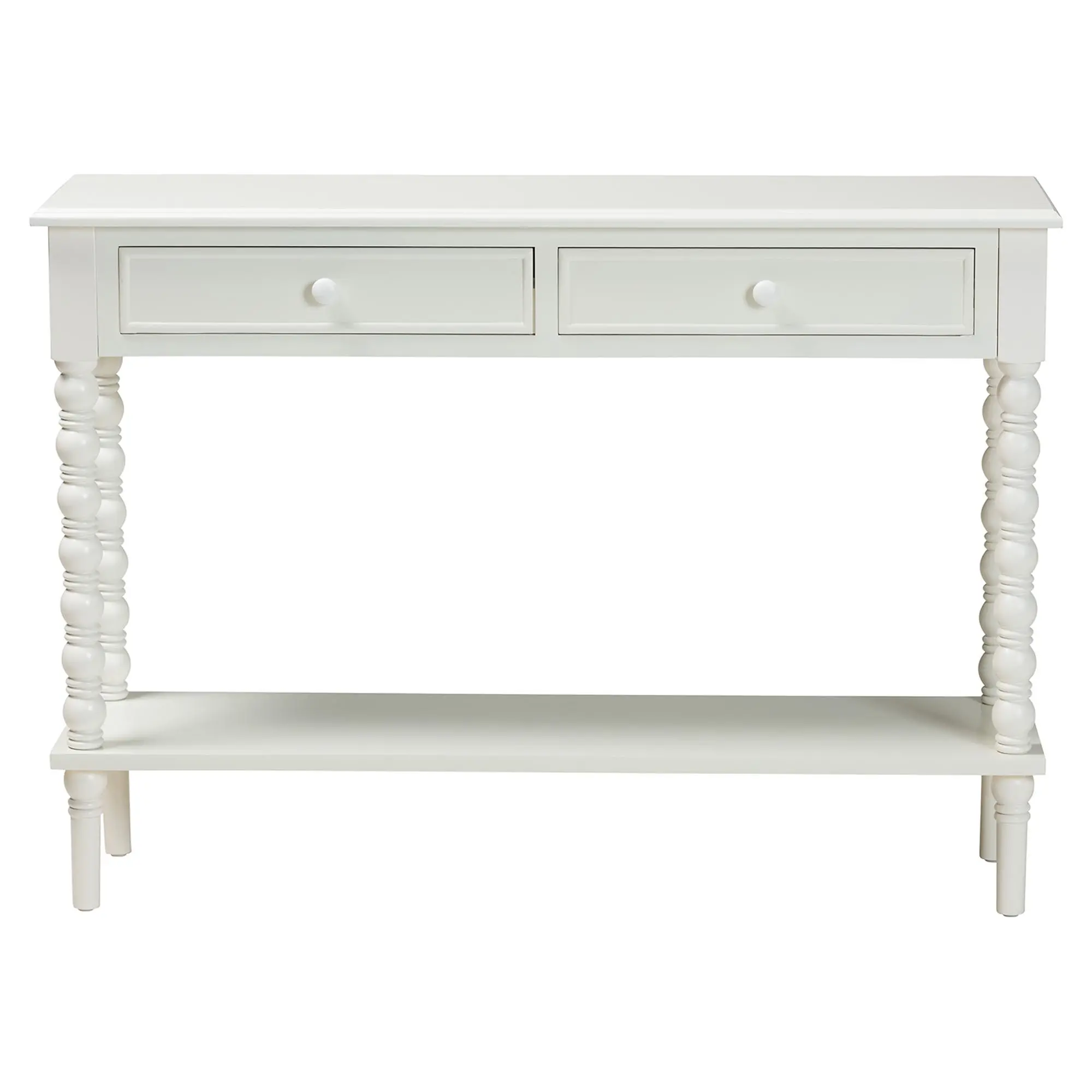 253-14068-RCW Milena Classic White Wood Console Table with Spindle Legs-2
