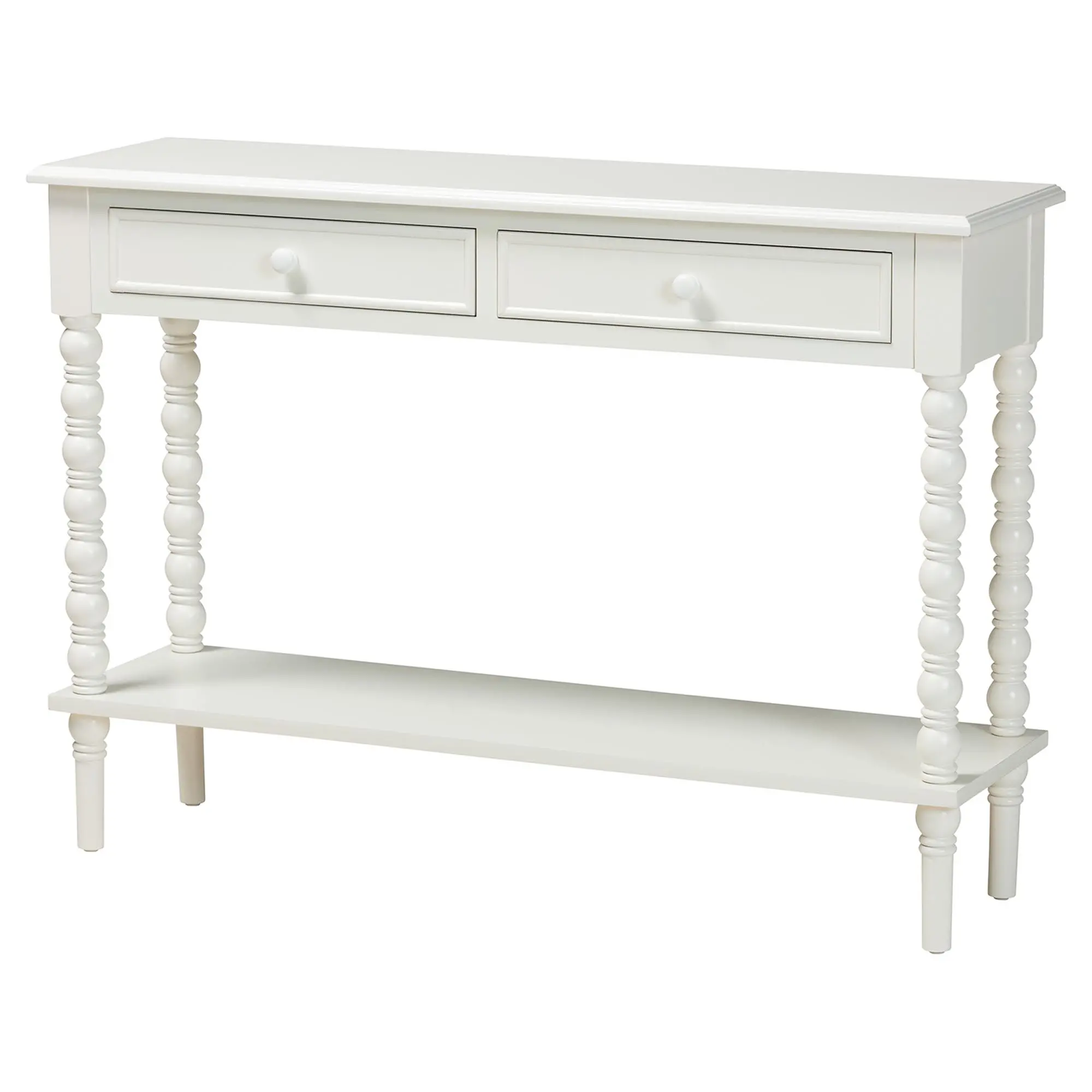 253-14068-RCW Milena Classic White Wood Console Table with Spindle Legs-3