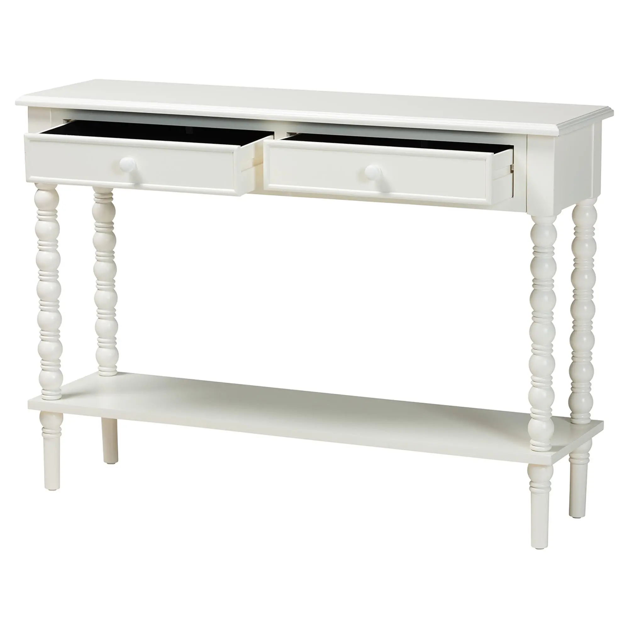 253-14068-RCW Milena Classic White Wood Console Table with Spindle Legs-4
