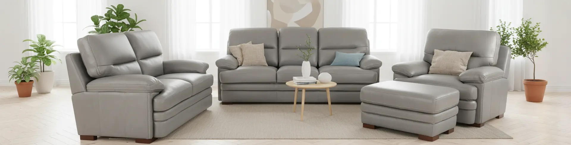 David Pebble Gray Leather Loveseat-10