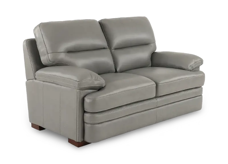 David Pebble Gray Leather Loveseat