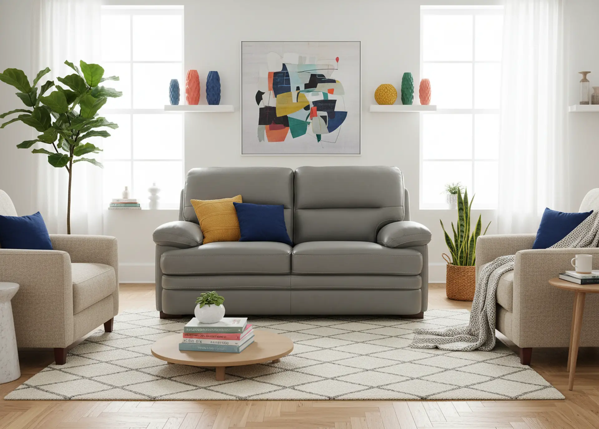David Pebble Gray Leather Loveseat-2