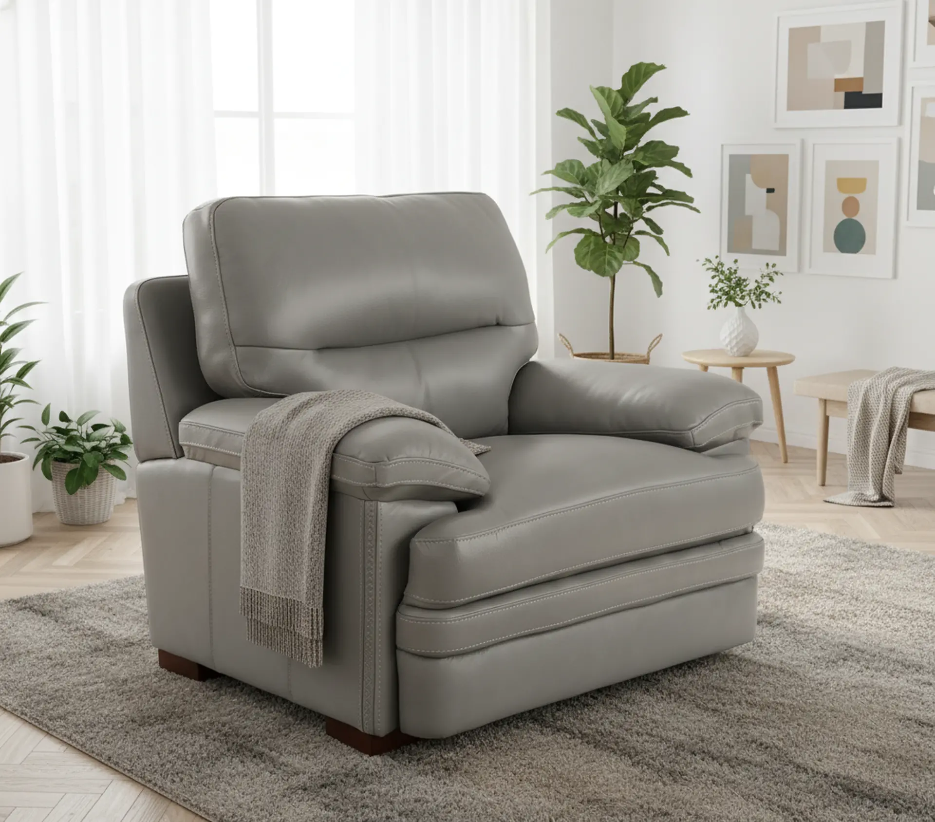 David Pebble Gray Leather Chair-11