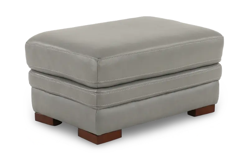 David Pebble Gray Leather Ottoman