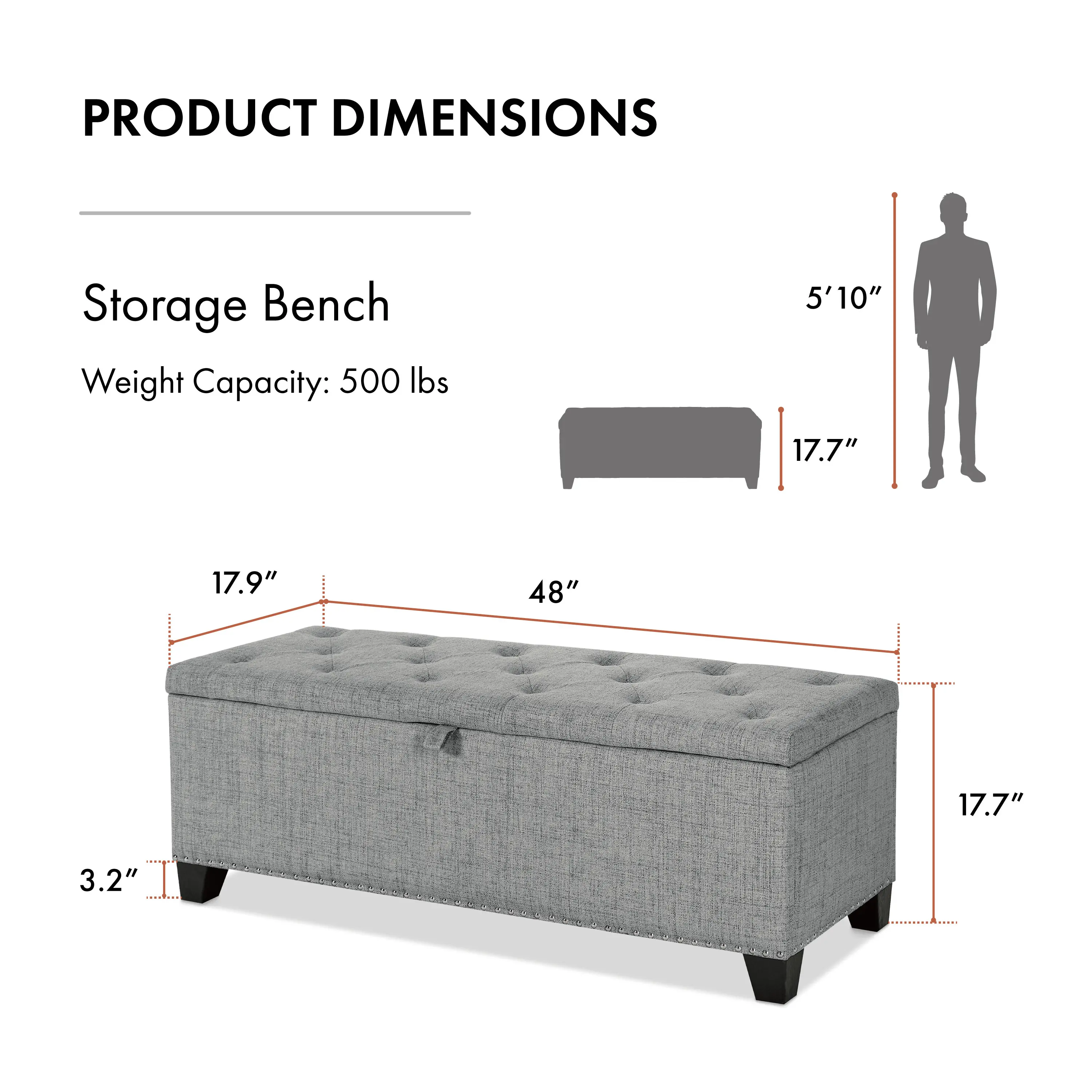EC-BN2402GY Cole Gray Upholstered Linen Storage Bench-10