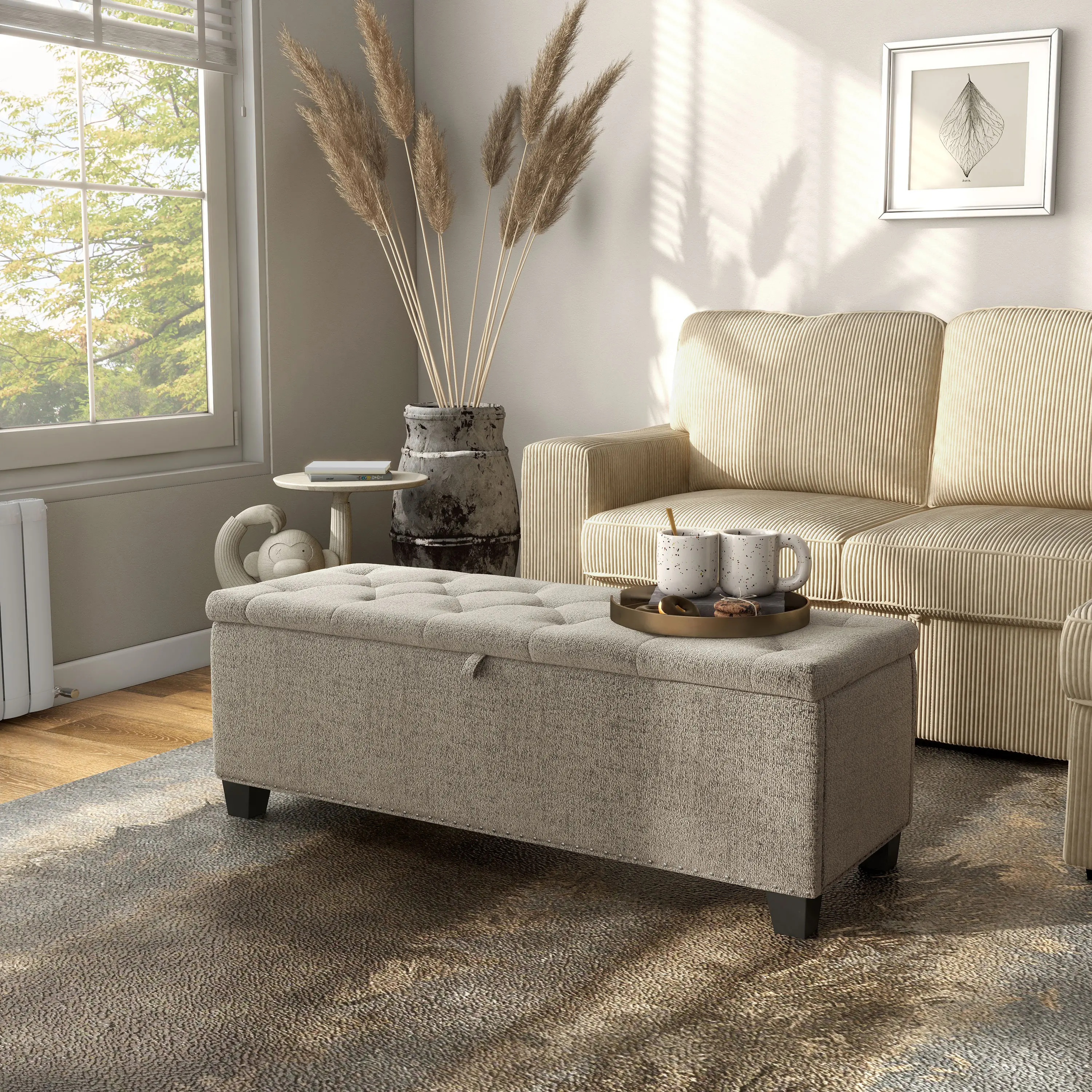 EC-BN2402LB Cole Brown Upholstered Linen Storage Bench-2