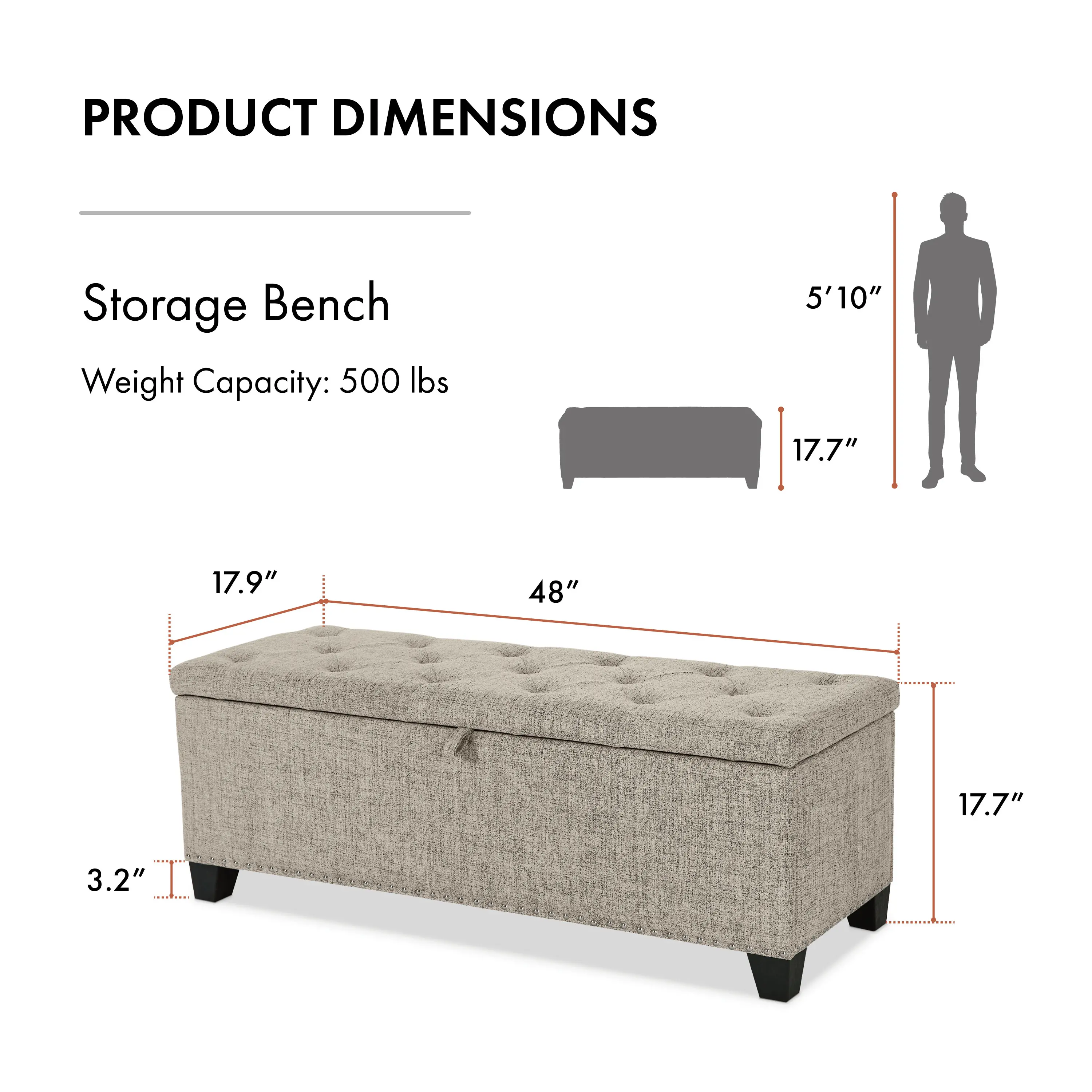 EC-BN2402LB Cole Brown Upholstered Linen Storage Bench-10