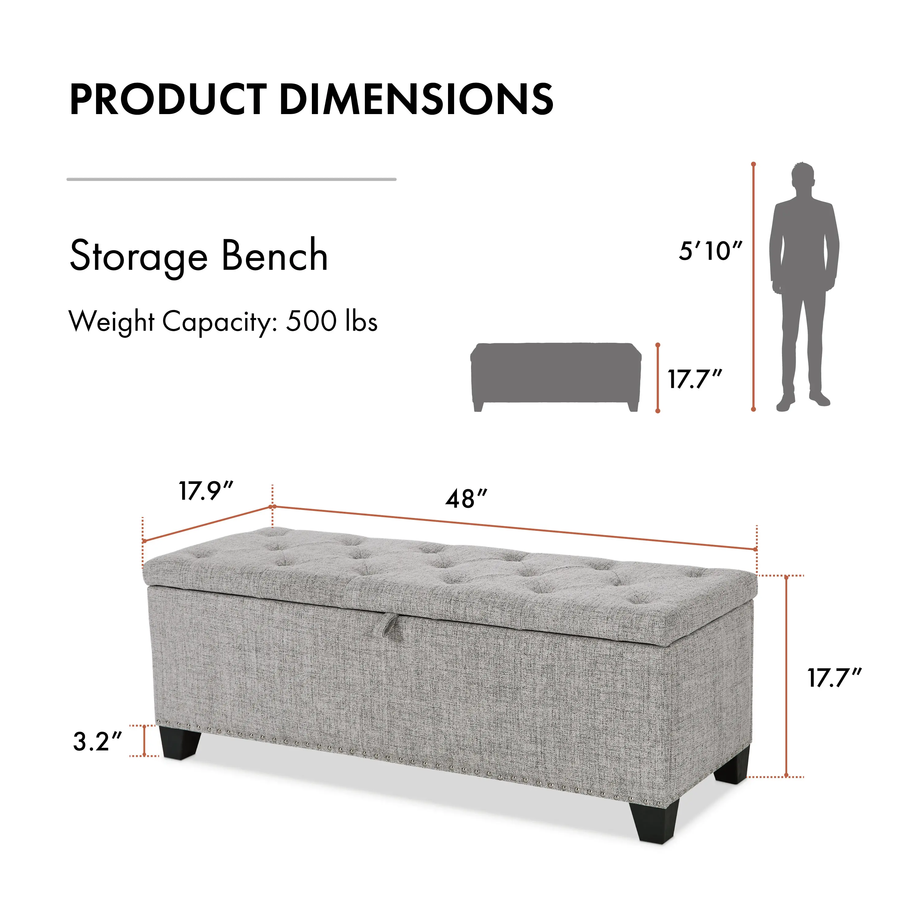 EC-BN2402LG Cole Light Gray Upholstered Linen Storage Bench-10