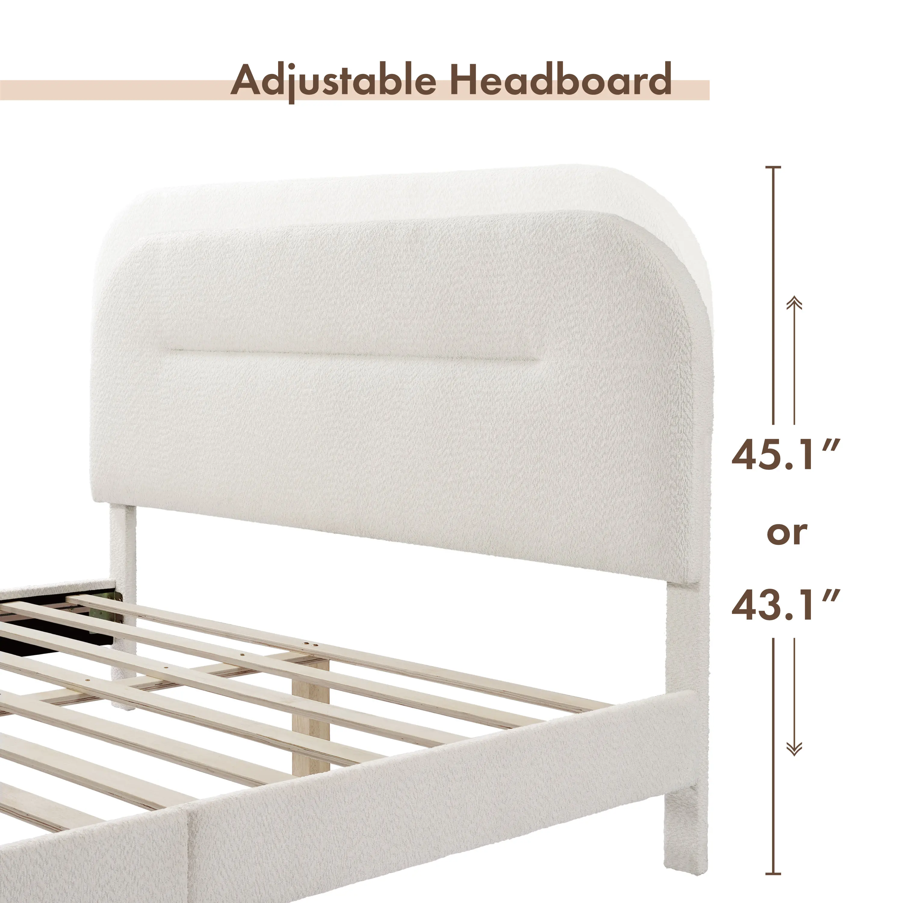 005L-7002WH-Q Gail White Boucle Queen Platform Bed with Rounded Headboard-13