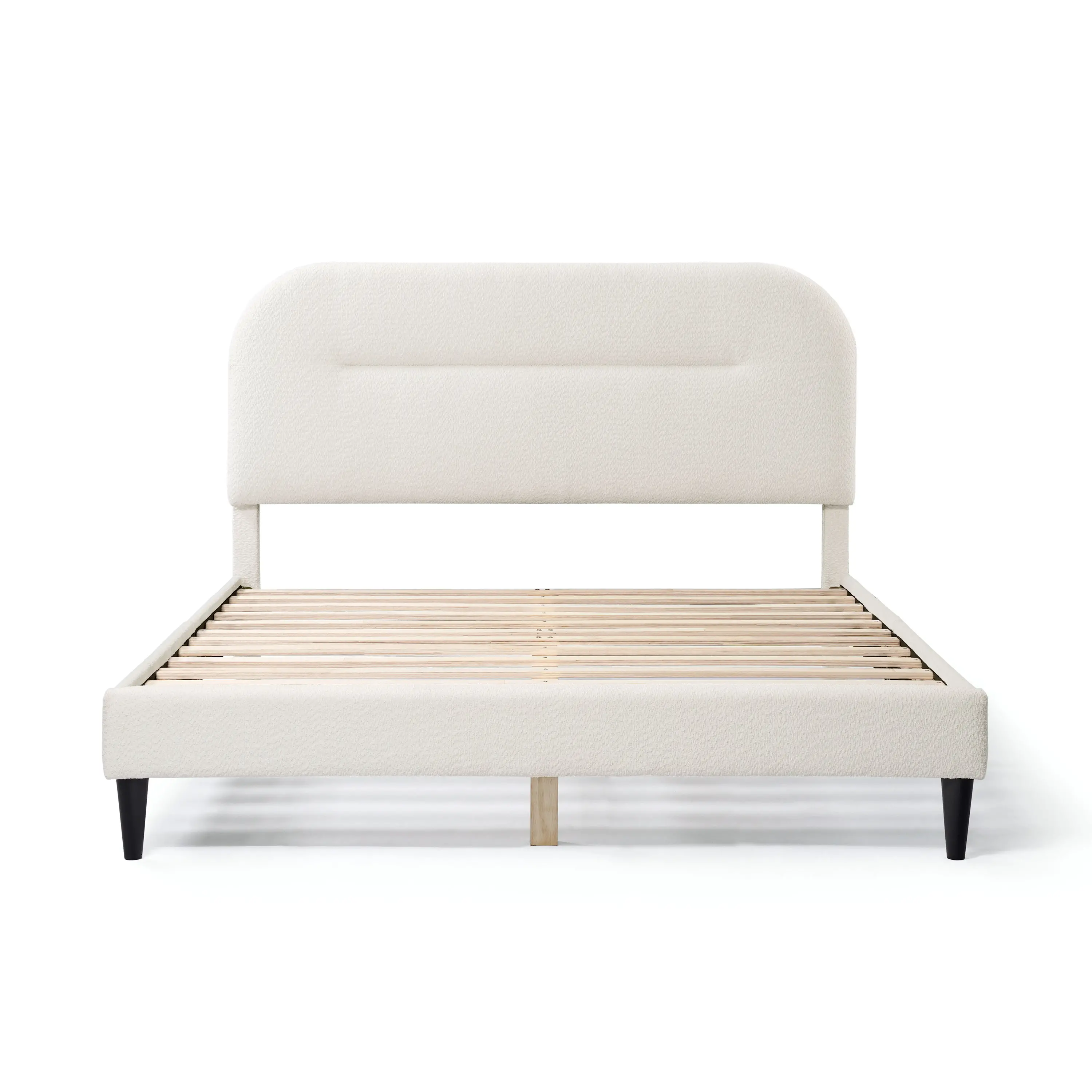 005L-7002WH-Q Gail White Boucle Queen Platform Bed with Rounded Headboard-2
