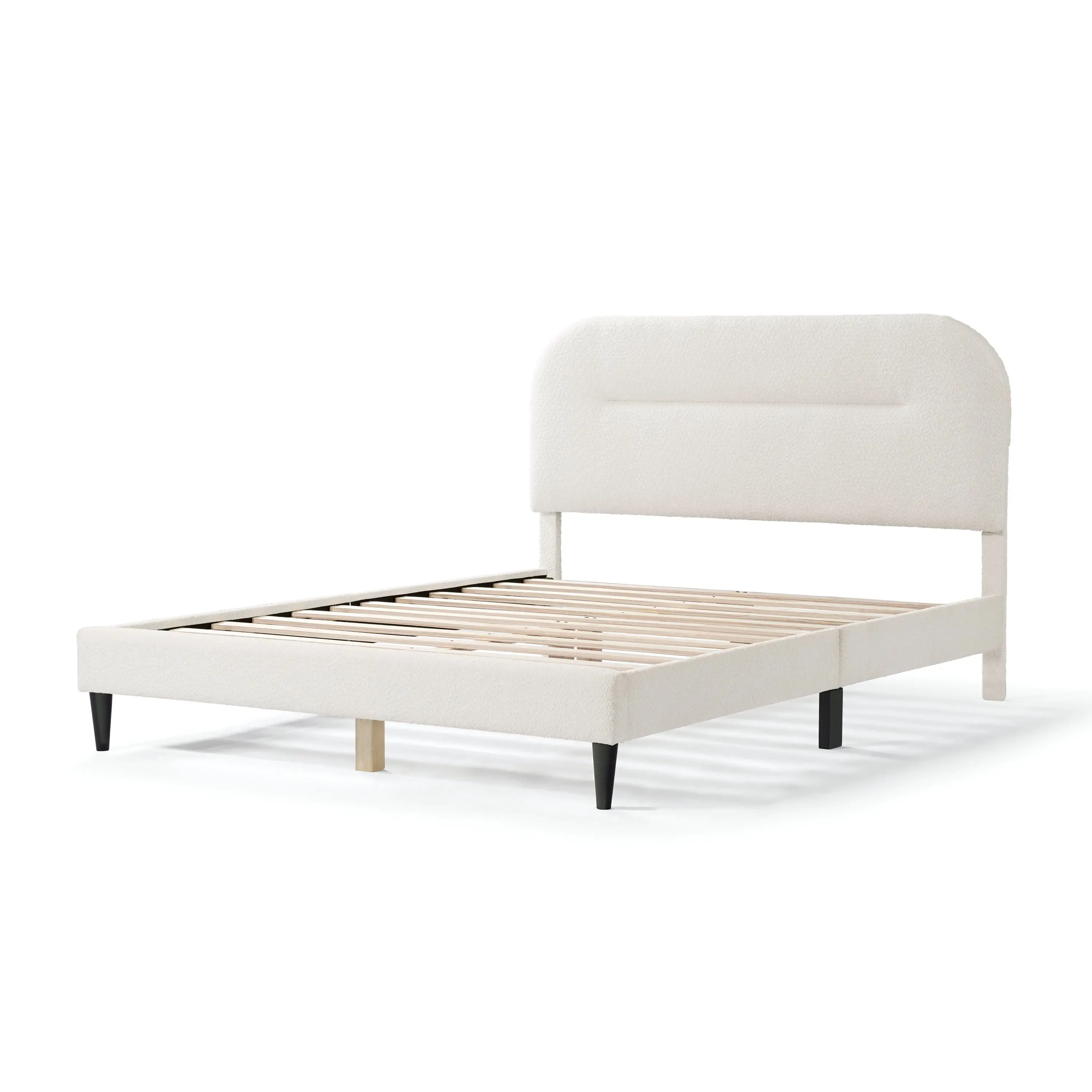 005L-7002WH-Q Gail White Boucle Queen Platform Bed with Rounded Headboard-3