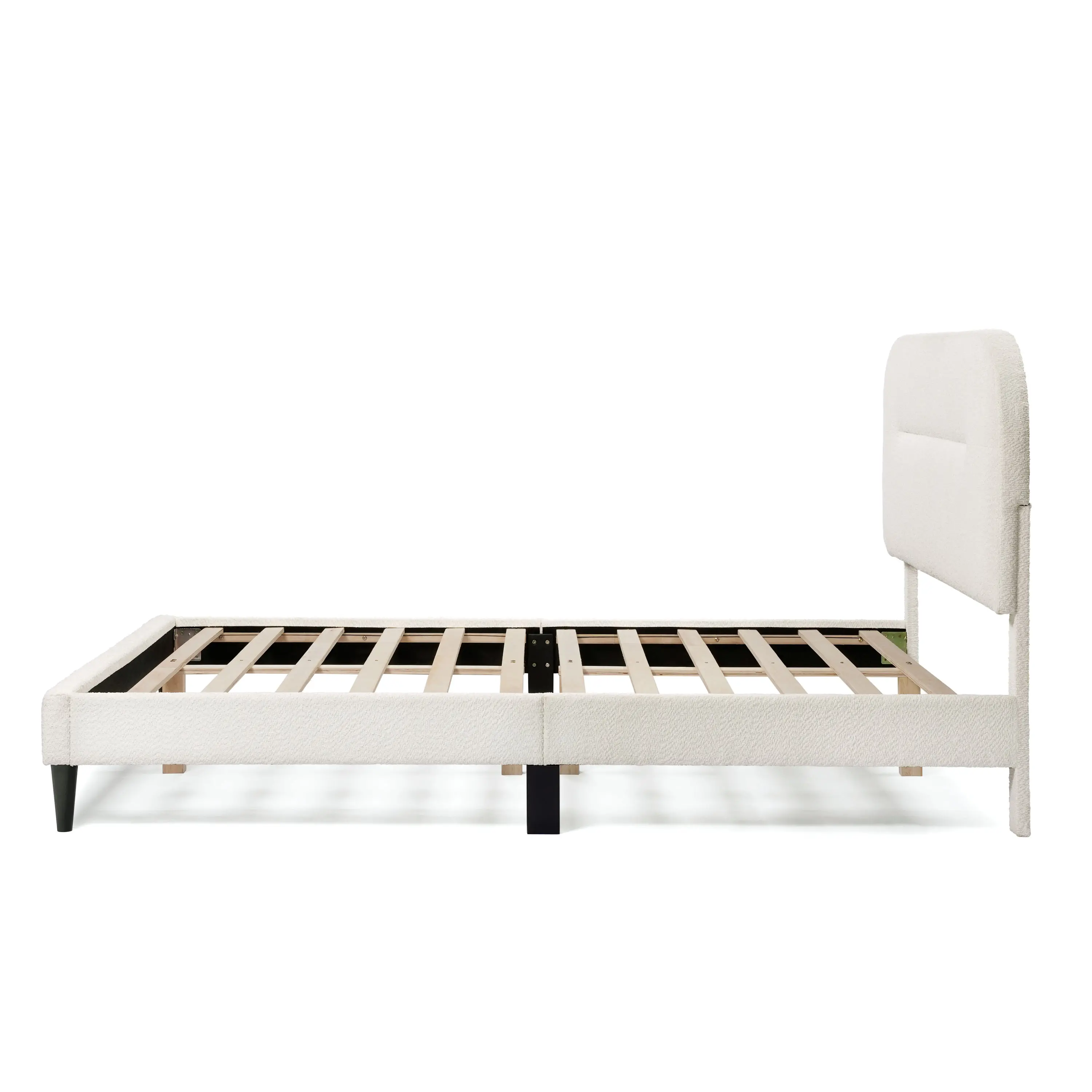 005L-7002WH-Q Gail White Boucle Queen Platform Bed with Rounded Headboard-4