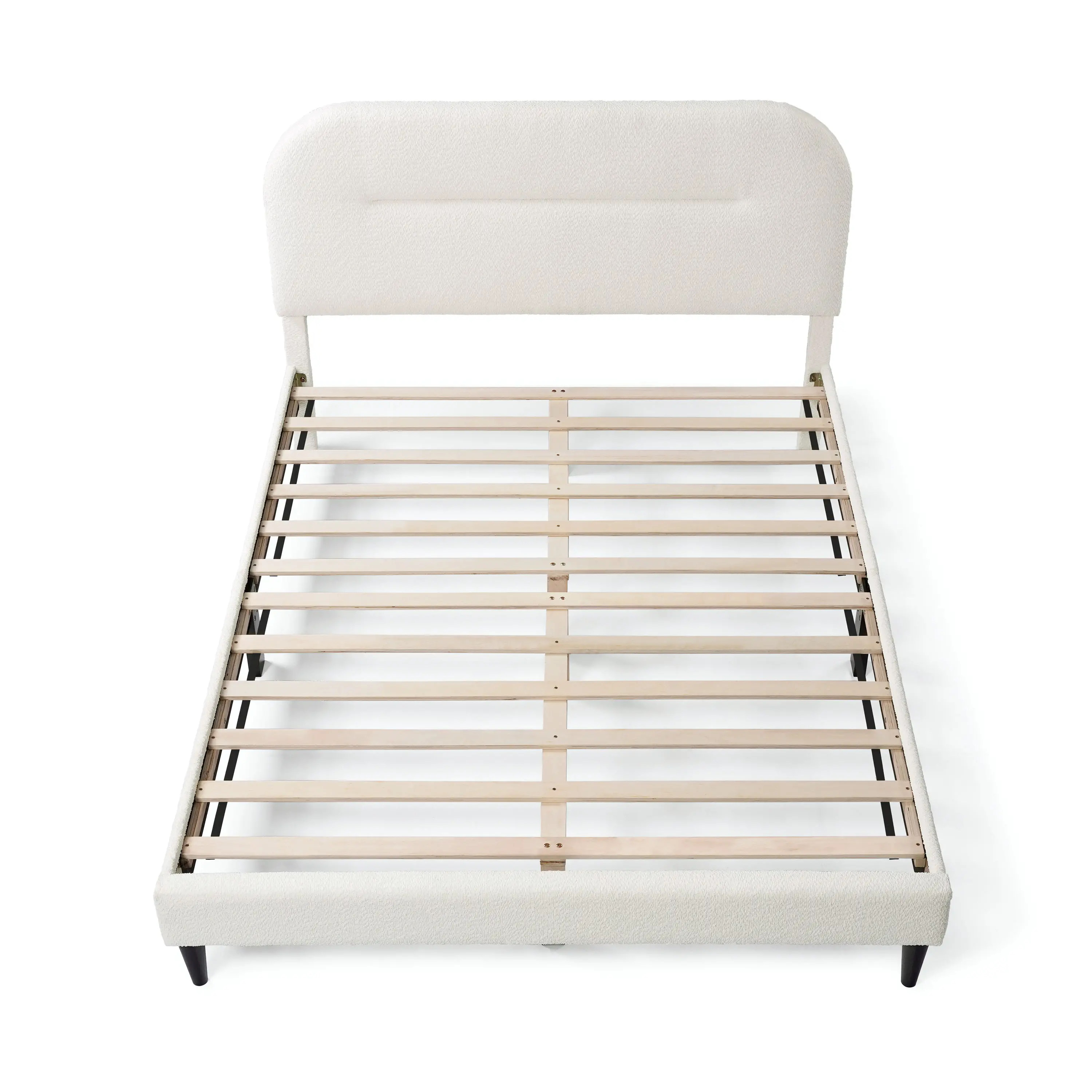 005L-7002WH-Q Gail White Boucle Queen Platform Bed with Rounded Headboard-6