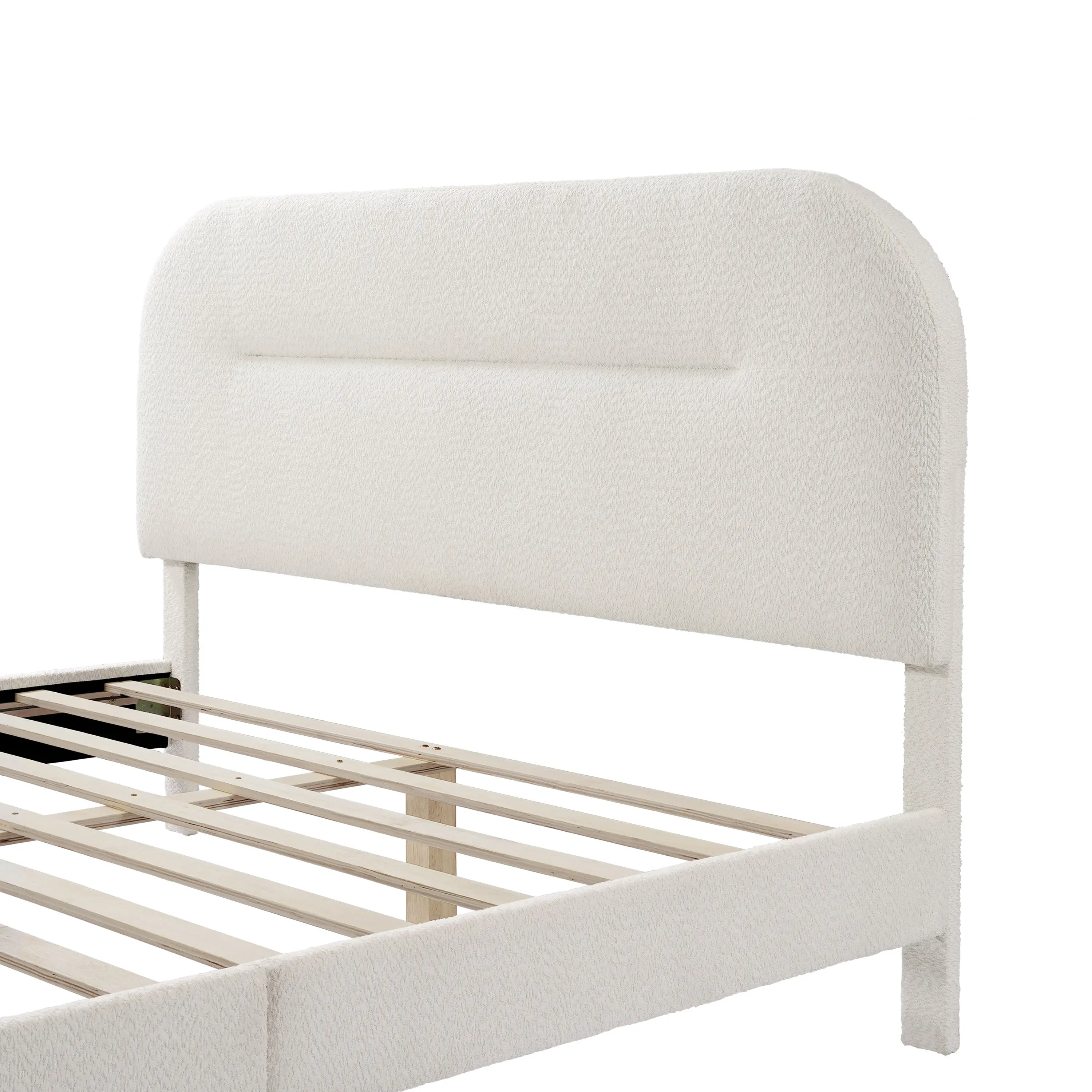 005L-7002WH-Q Gail White Boucle Queen Platform Bed with Rounded Headboard-7