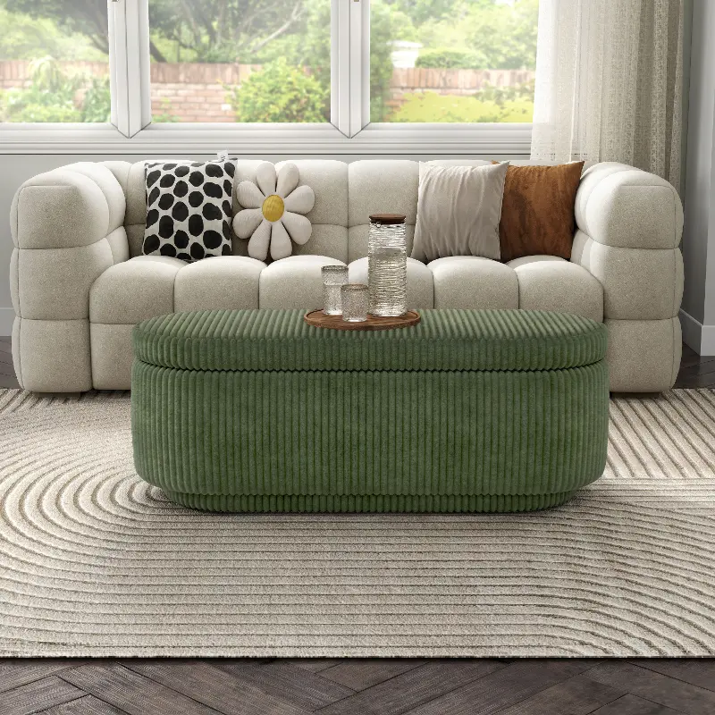 Elyndra Green Chenille 47-inch Oval Storage Bench