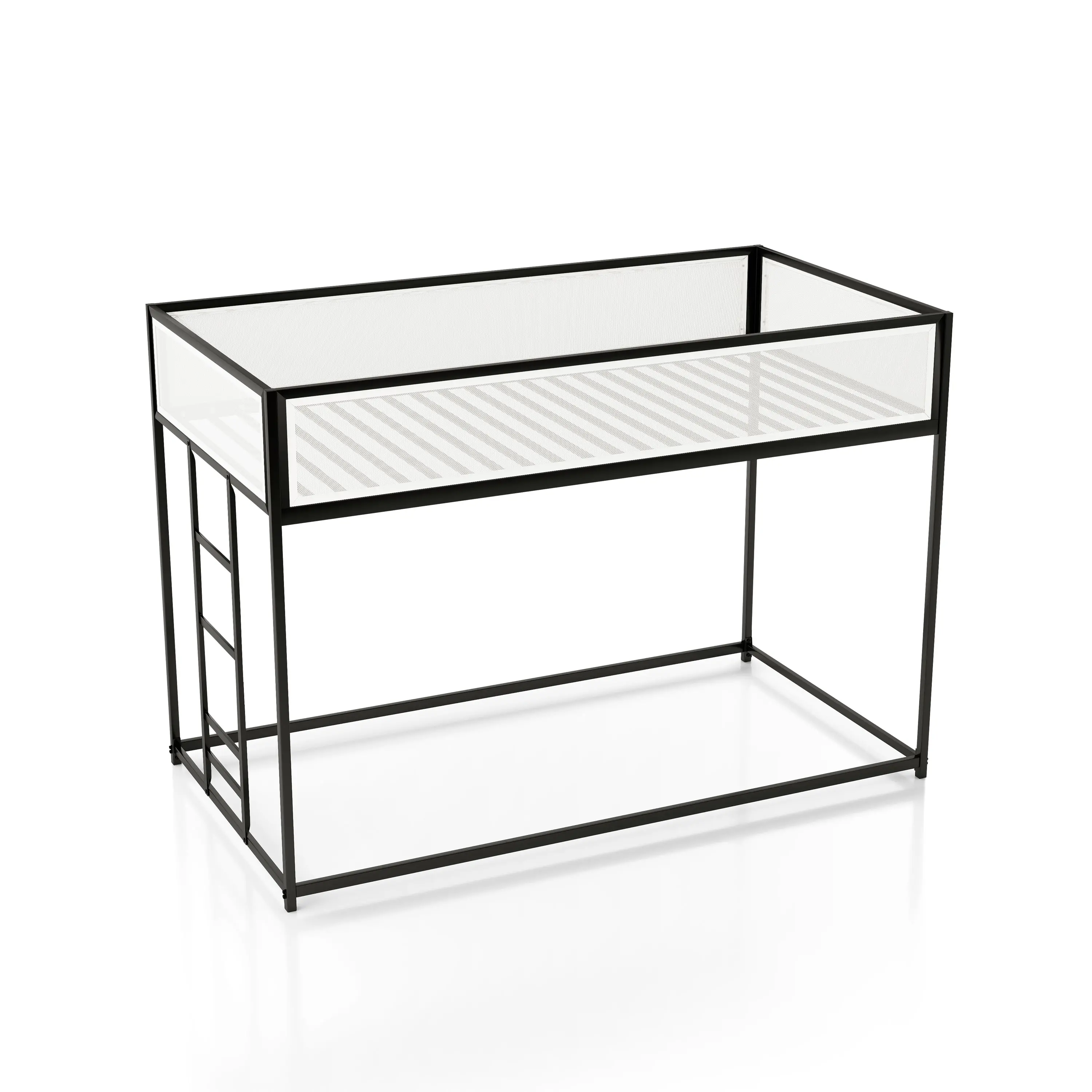 EC-BK702BK Jackson Black and White Metal Twin over Twin Low Profile Bunk Bed-3