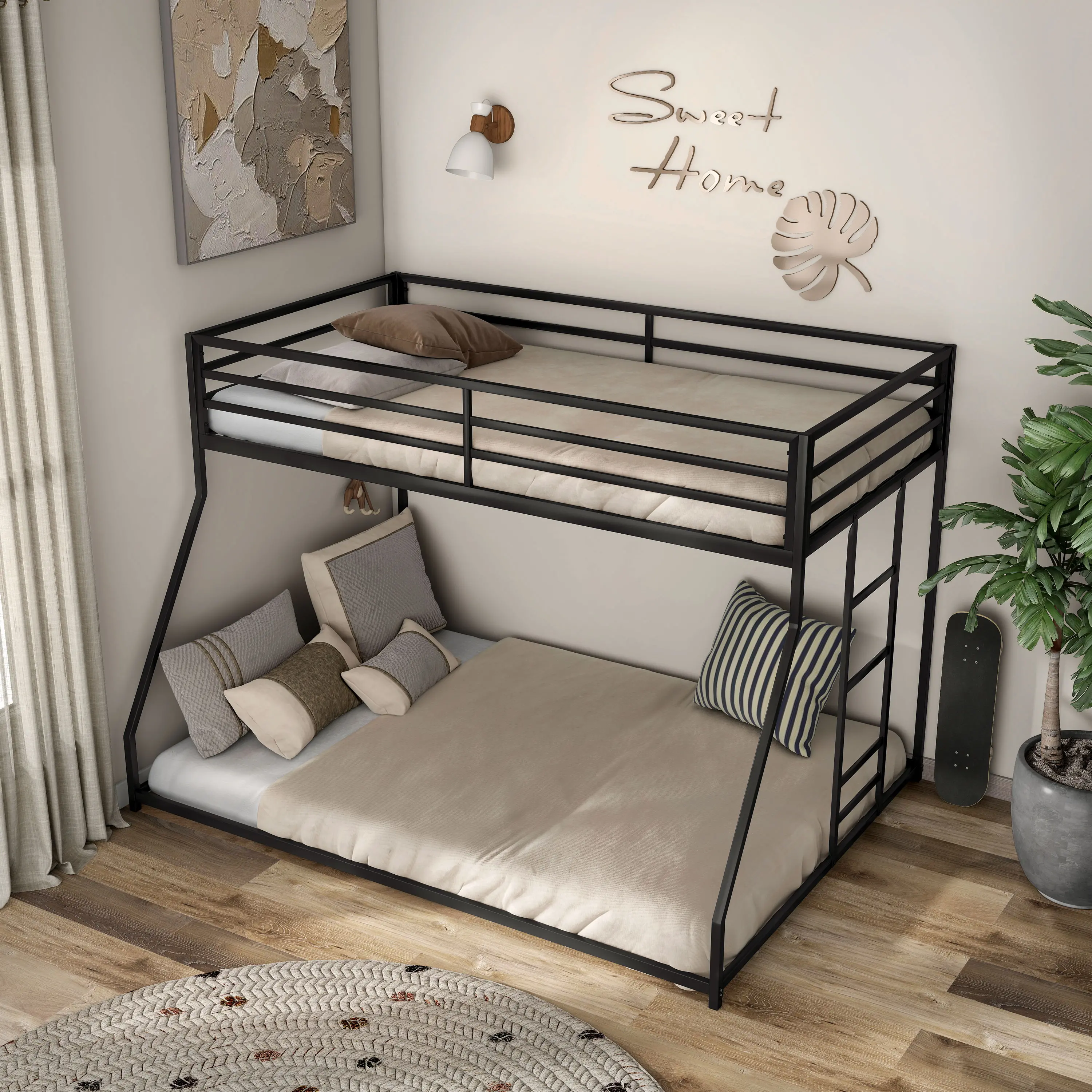 EC-BK703BK Jackson Black Metal Twin over Full Low Profile Bunk Bed-2