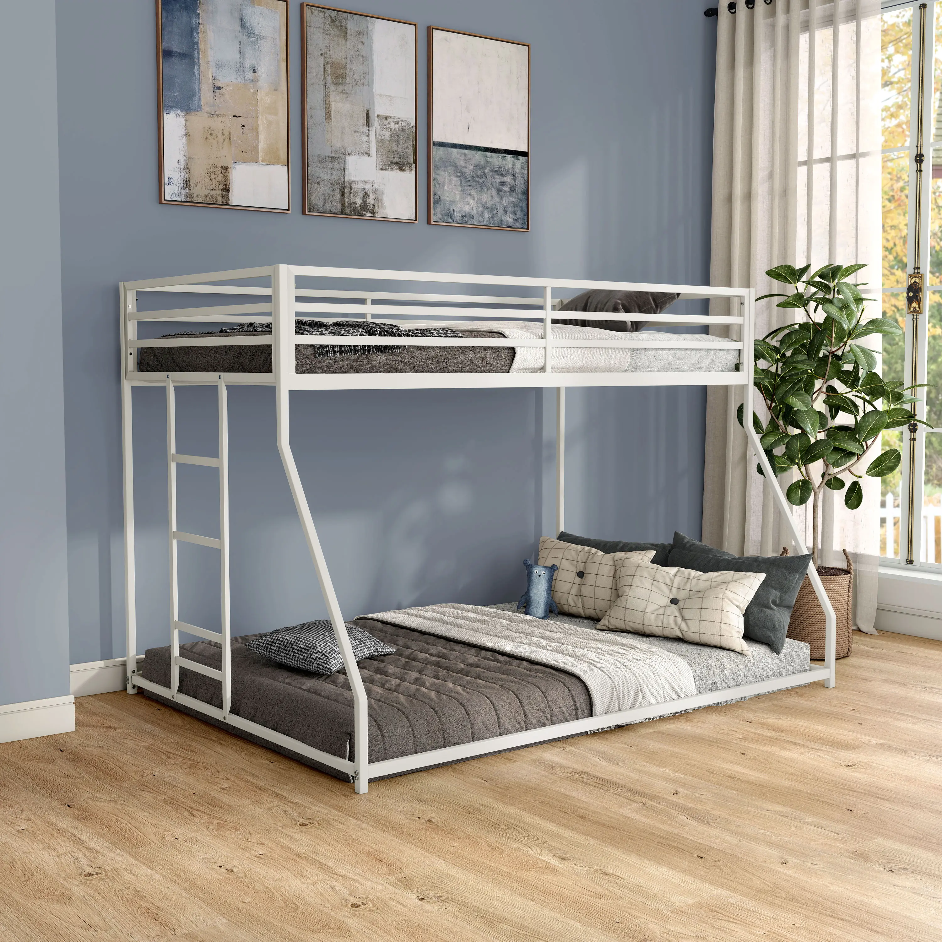 EC-BK703WH Jackson White Metal Twin over Full Low Profile Bunk Bed-1