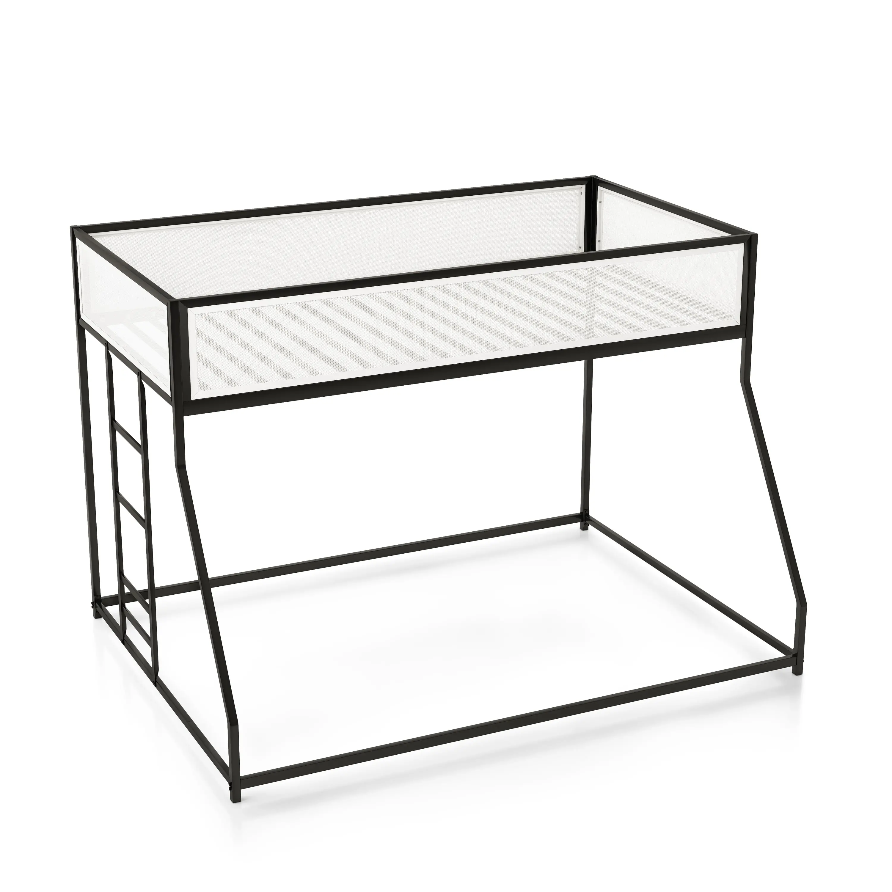 EC-BK704BK Jackson Black and White Metal Twin over Full Low Profile Bunk Bed-3
