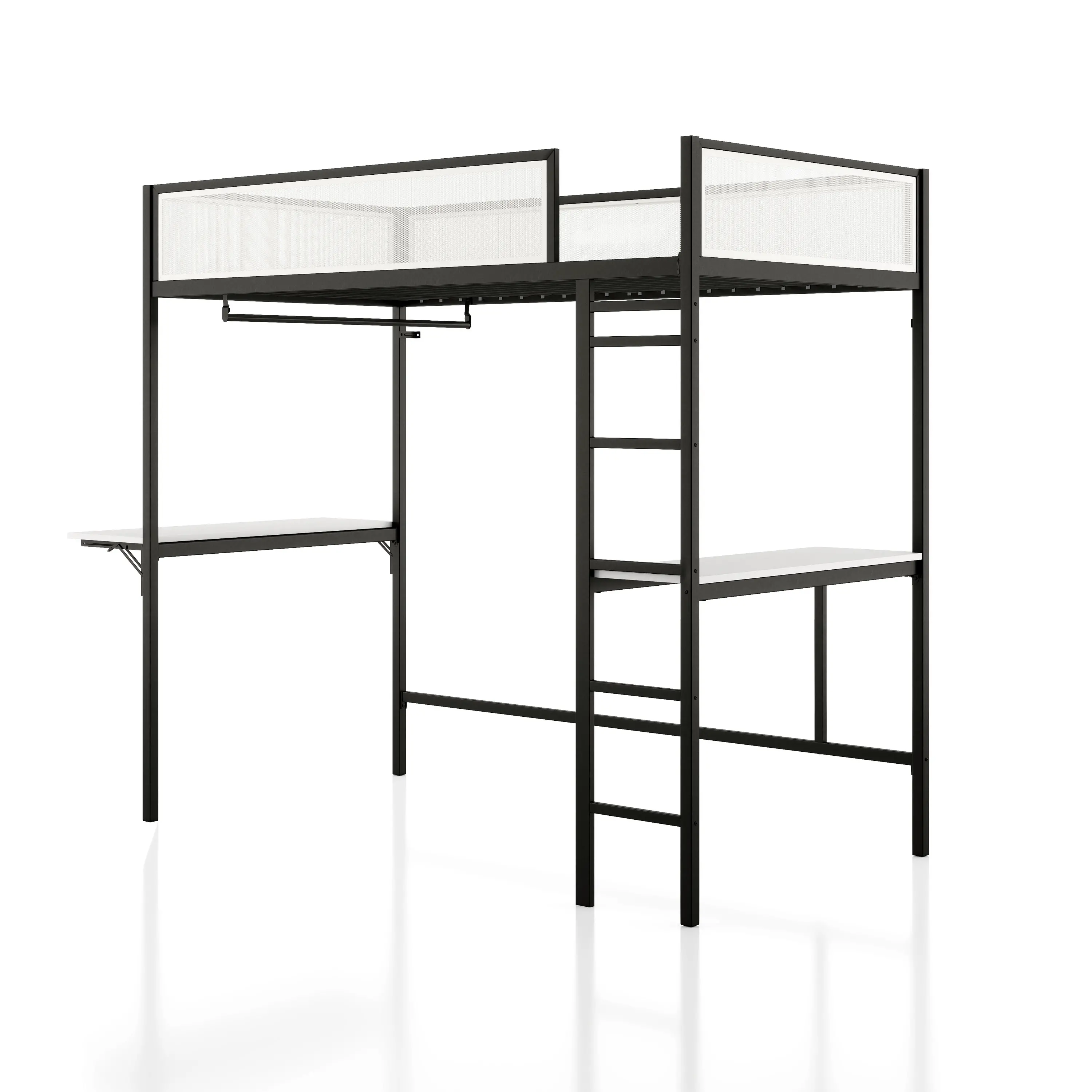 EC-BK705BK Jackson Black Metal Twin Loft Bed with Dual Desks-6