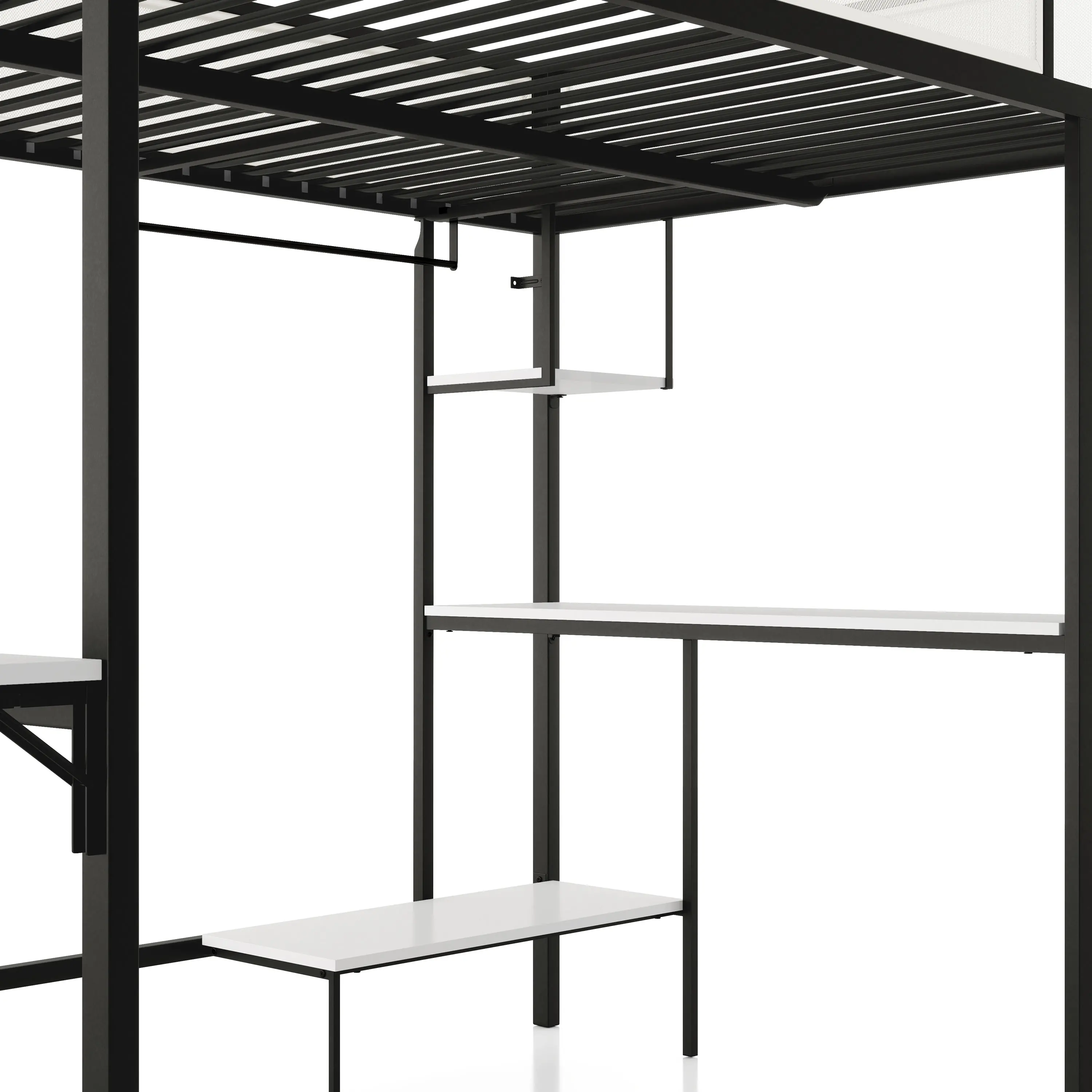 EC-BK706BK Jackson Black Metal Full Loft Bed with Dual Desks-12