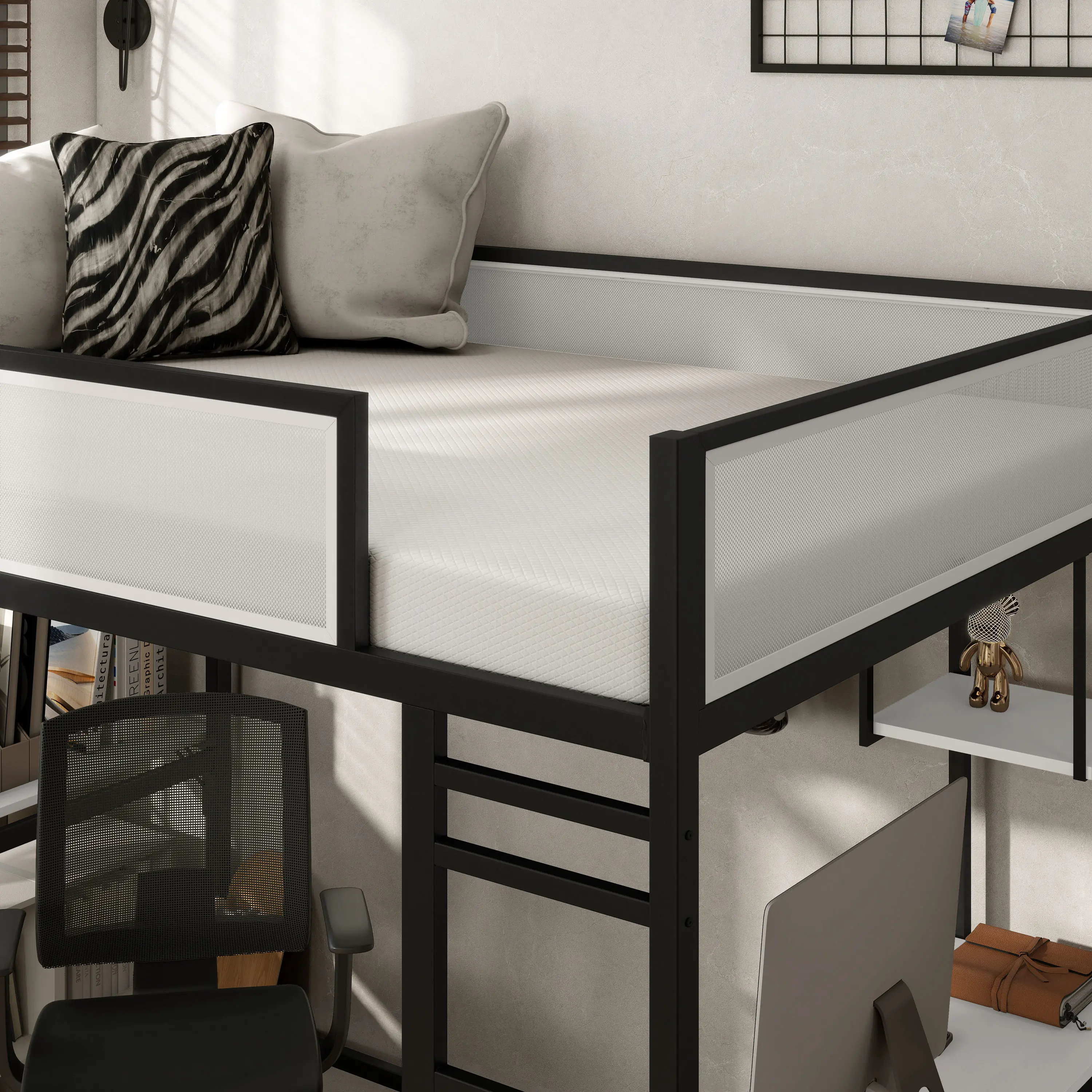 EC-BK706BK Jackson Black Metal Full Loft Bed with Dual Desks-3