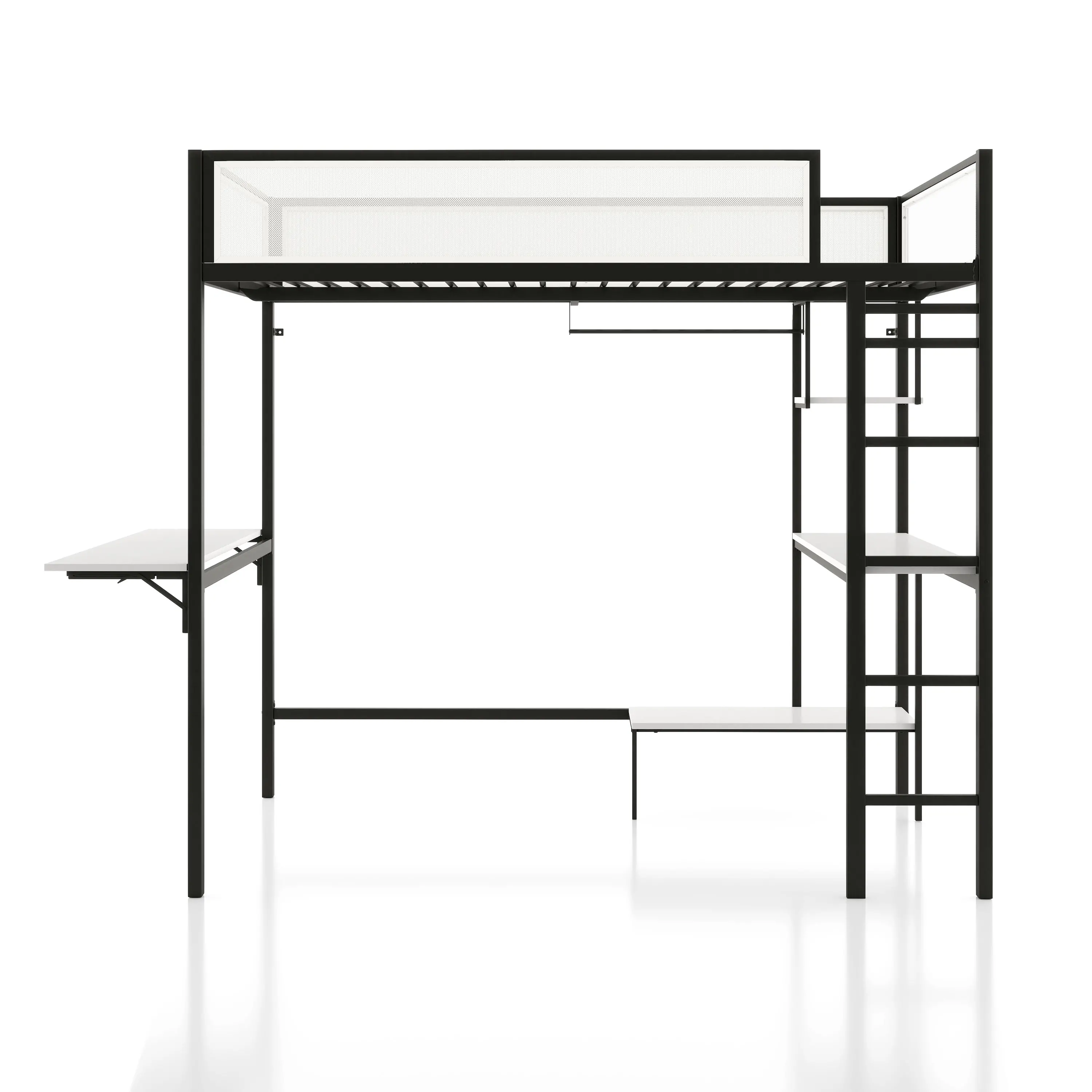 EC-BK706BK Jackson Black Metal Full Loft Bed with Dual Desks-1