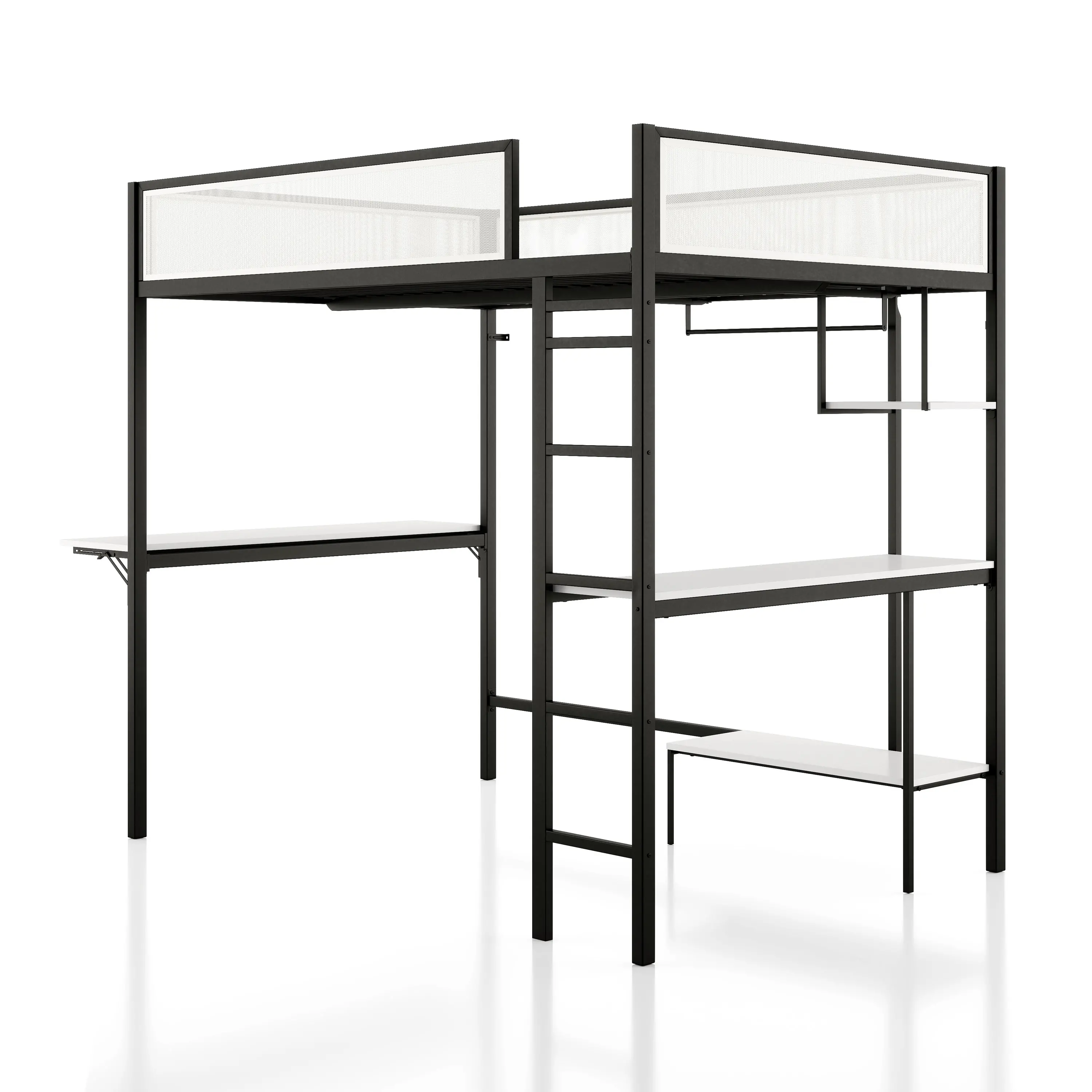 EC-BK706BK Jackson Black Metal Full Loft Bed with Dual Desks-6