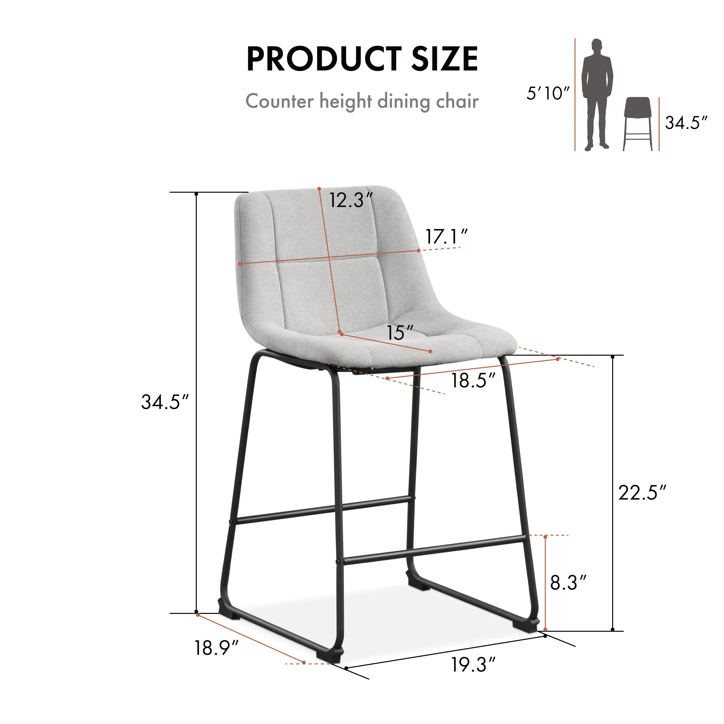 EC-3471LG-PC Eamon Gray Counter Height Stools, Set of 2-9