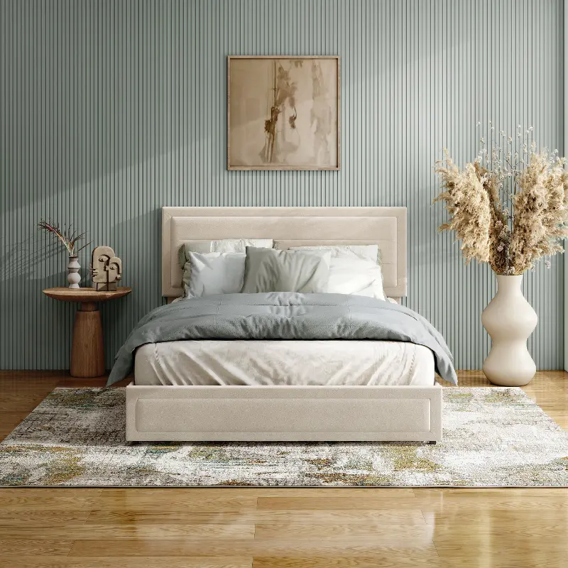 Jacinth Ivory Velvet 4-Drawer Full Platform Bed