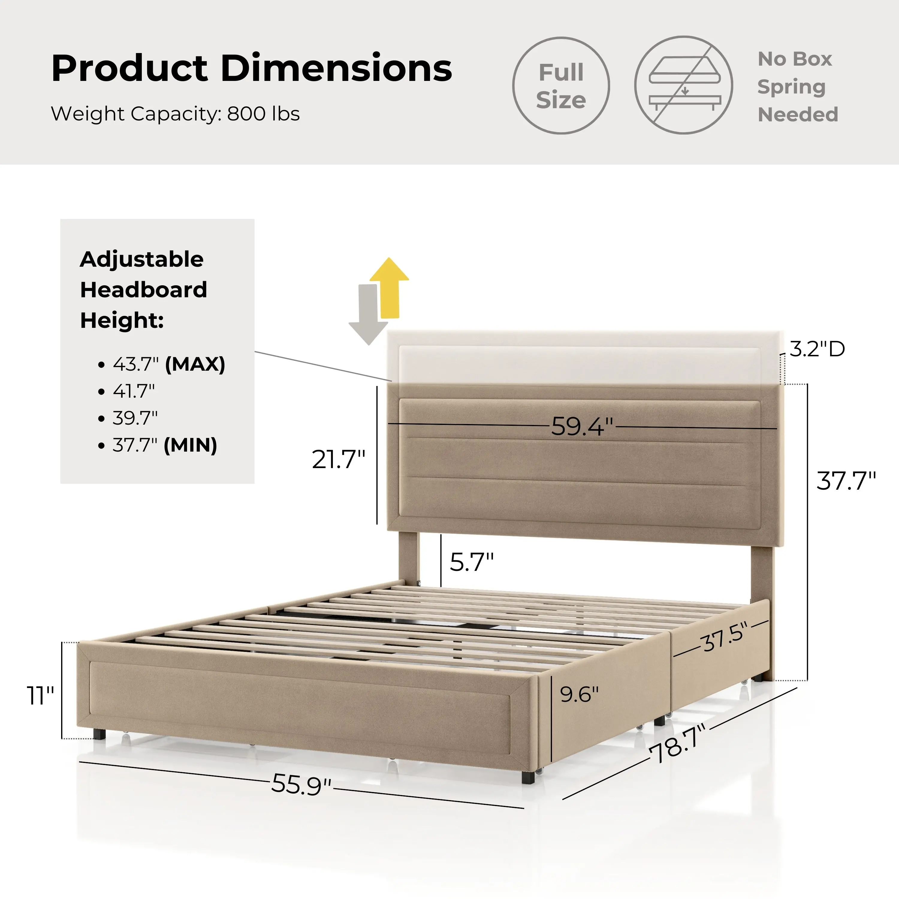 EC-N7247LB-F Jacinth Light Brown Velvet 4-Drawer Full Platform Bed-13