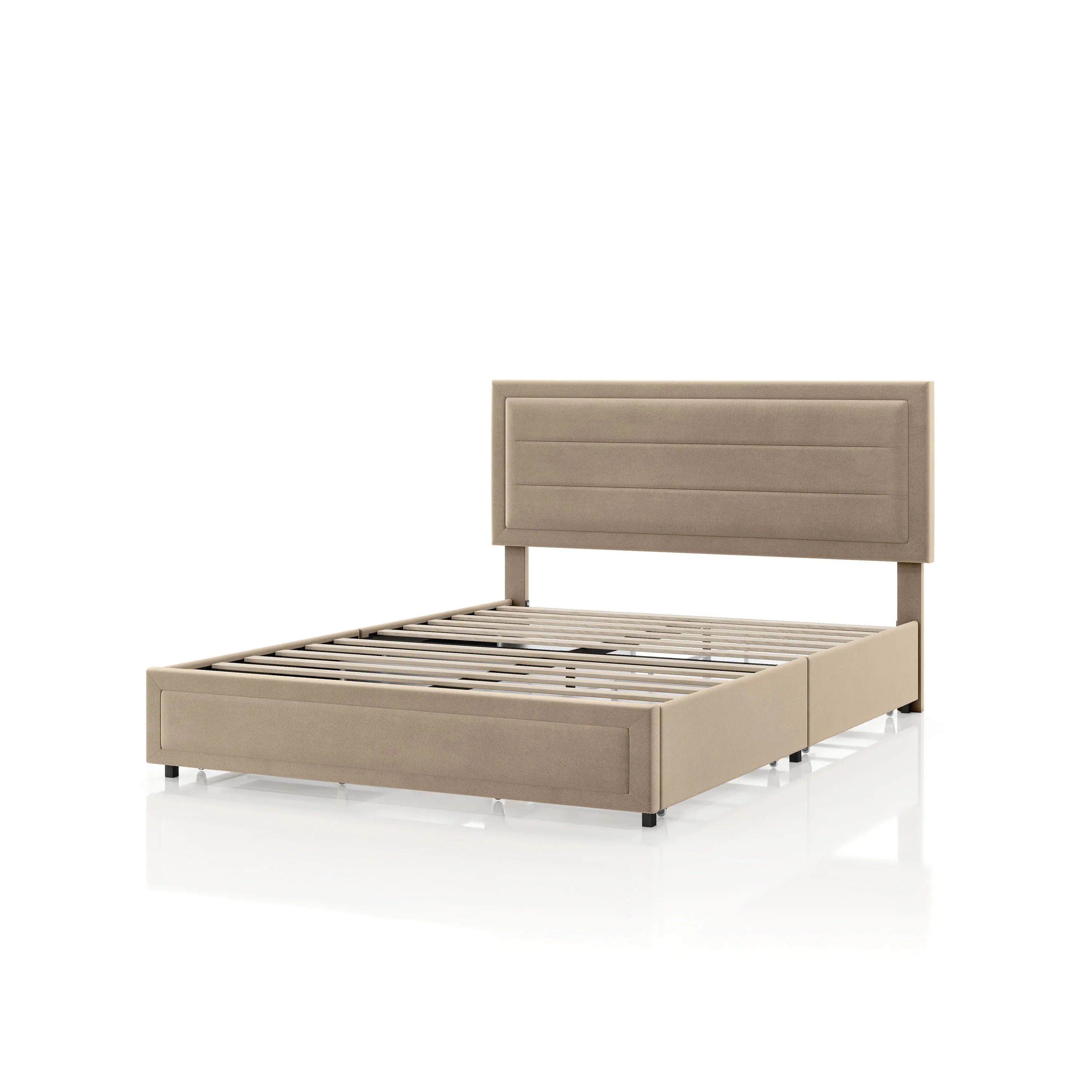 EC-N7247LB-F Jacinth Light Brown Velvet 4-Drawer Full Platform Bed-1