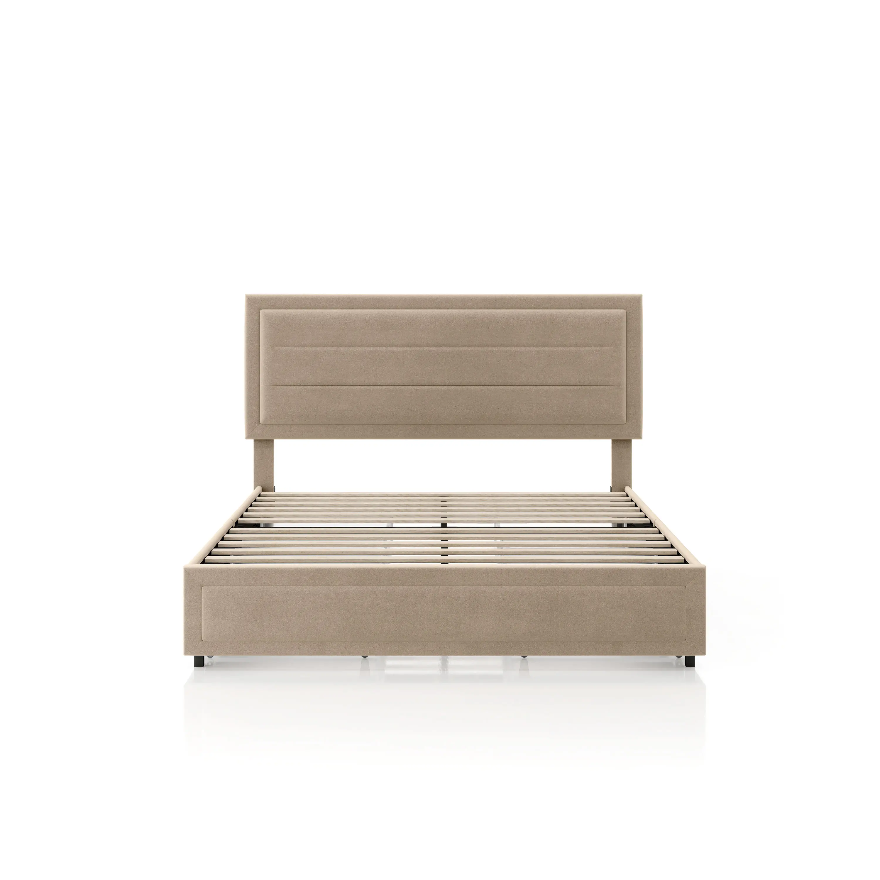 EC-N7247LB-F Jacinth Light Brown Velvet 4-Drawer Full Platform Bed-3