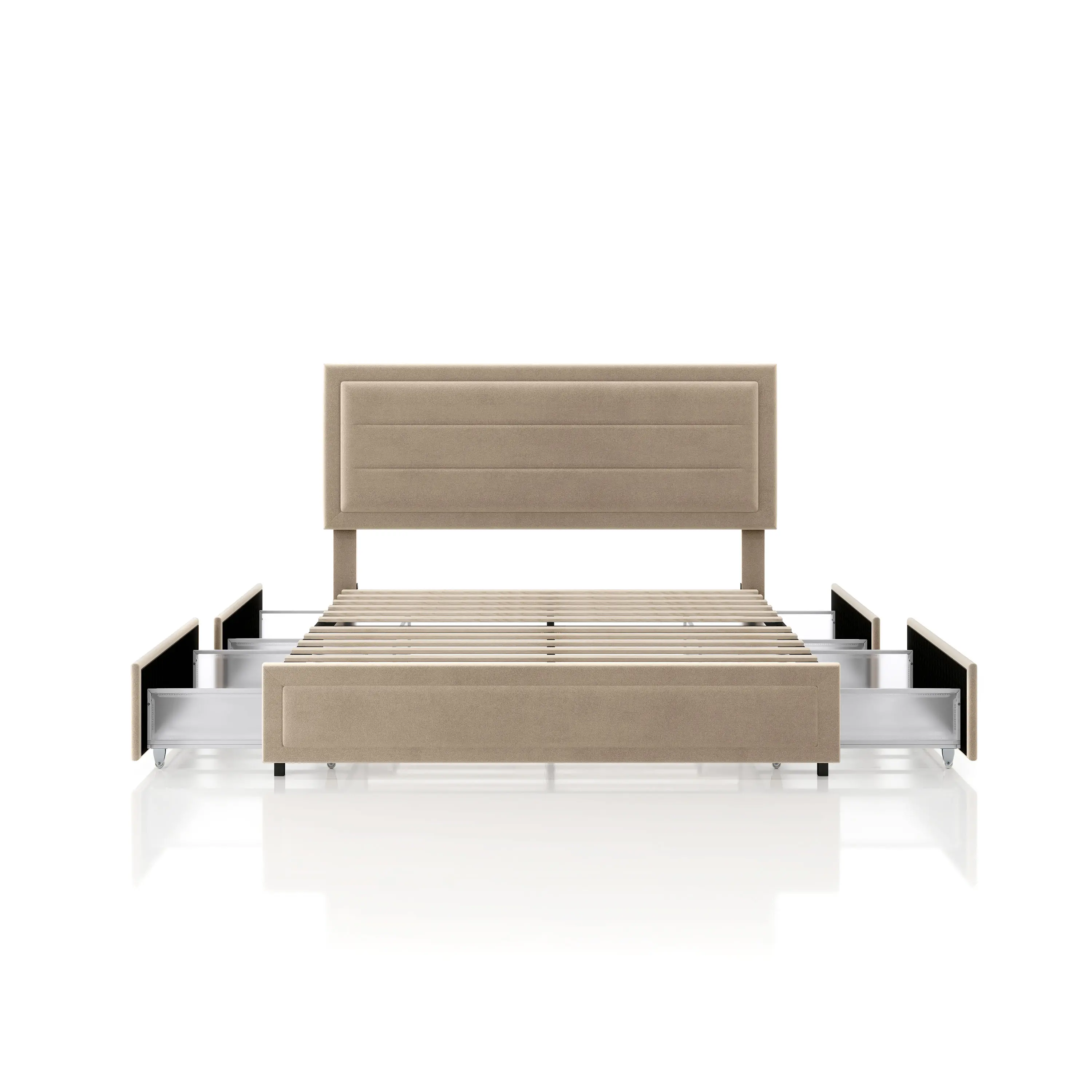 EC-N7247LB-F Jacinth Light Brown Velvet 4-Drawer Full Platform Bed-4