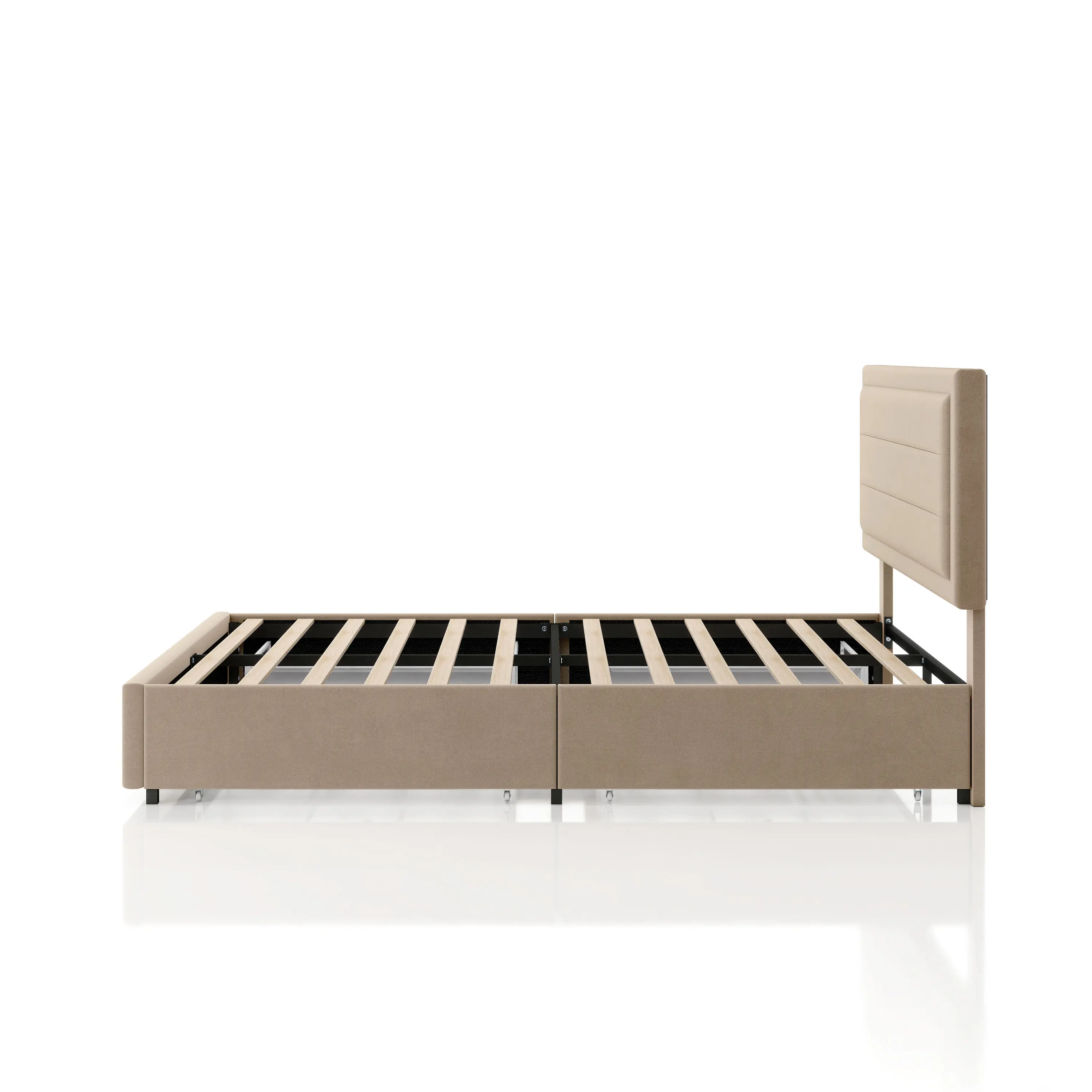 EC-N7247LB-F Jacinth Light Brown Velvet 4-Drawer Full Platform Bed-5