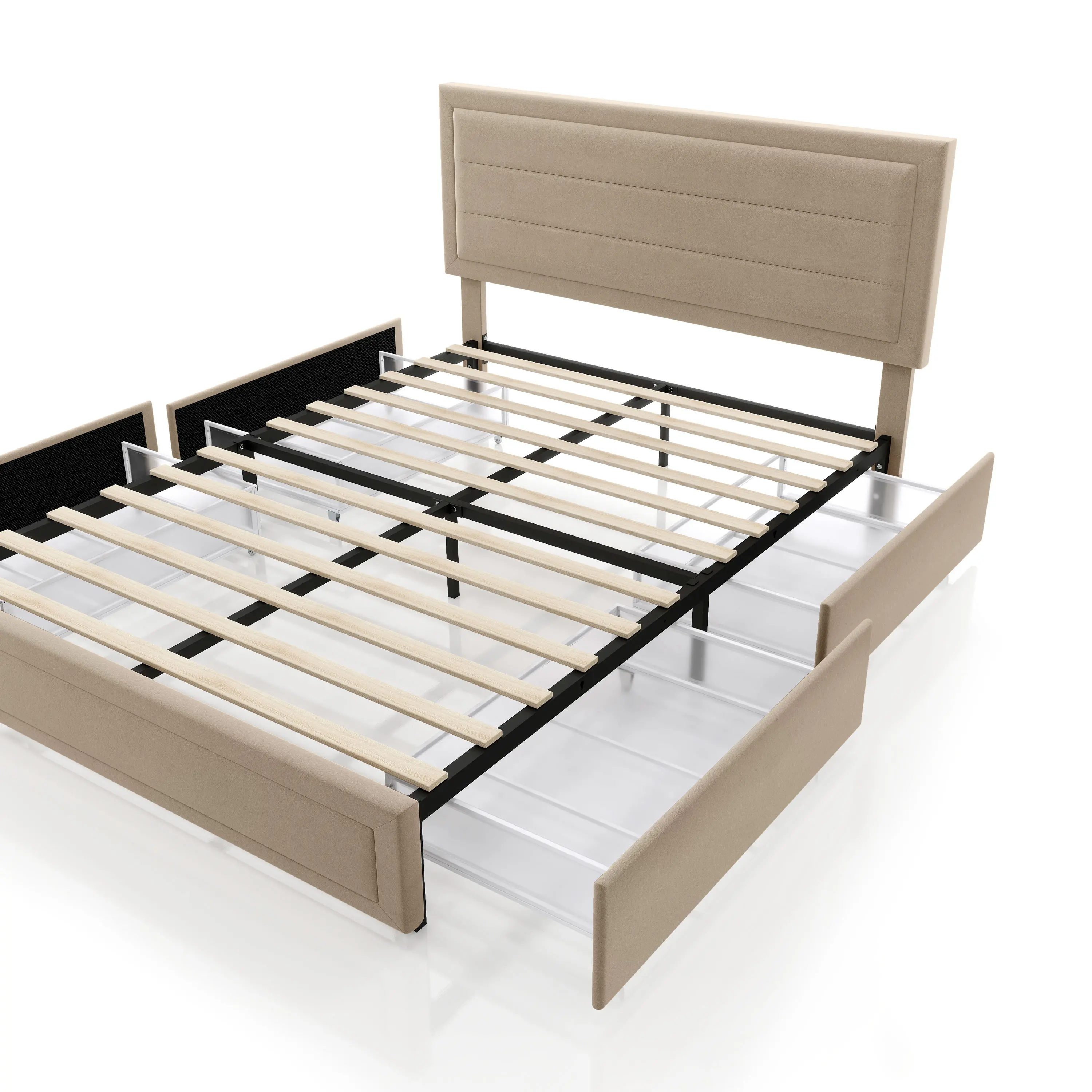 EC-N7247LB-F Jacinth Light Brown Velvet 4-Drawer Full Platform Bed-6