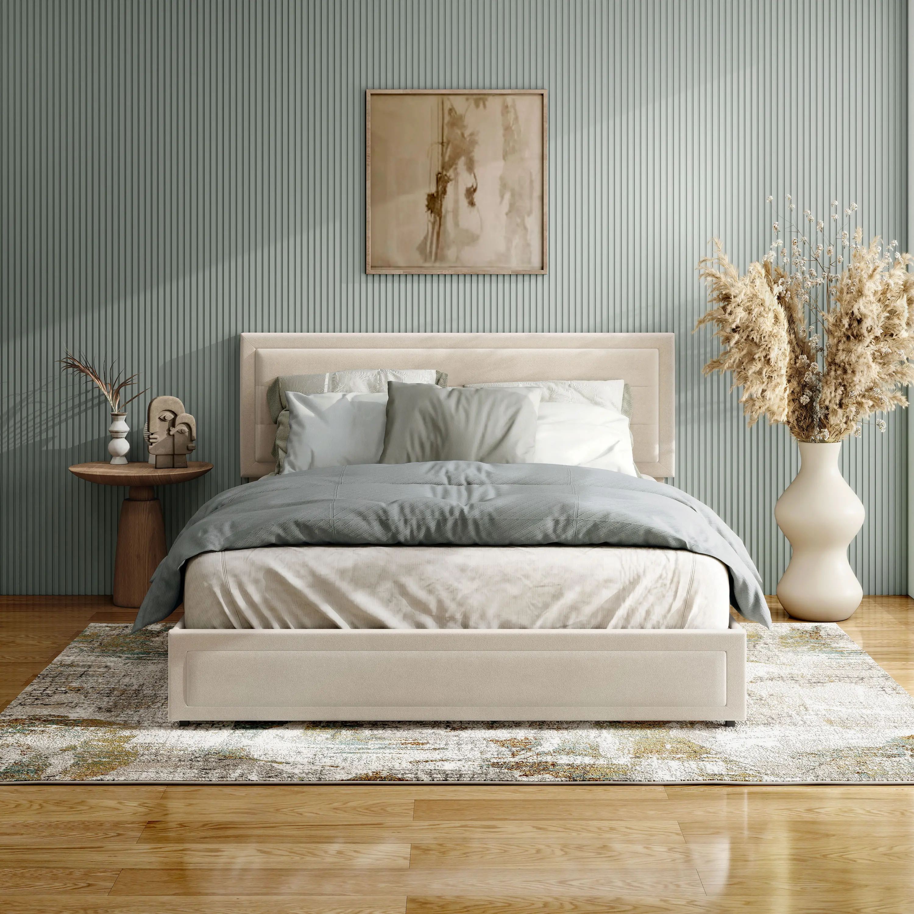 EC-N7247IV-Q Jacinth Ivory Velvet 4-Drawer Queen Platform Bed-2