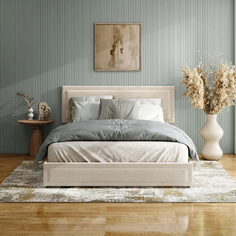 Jacinth Ivory Velvet 4-Drawer Queen Platform Bed