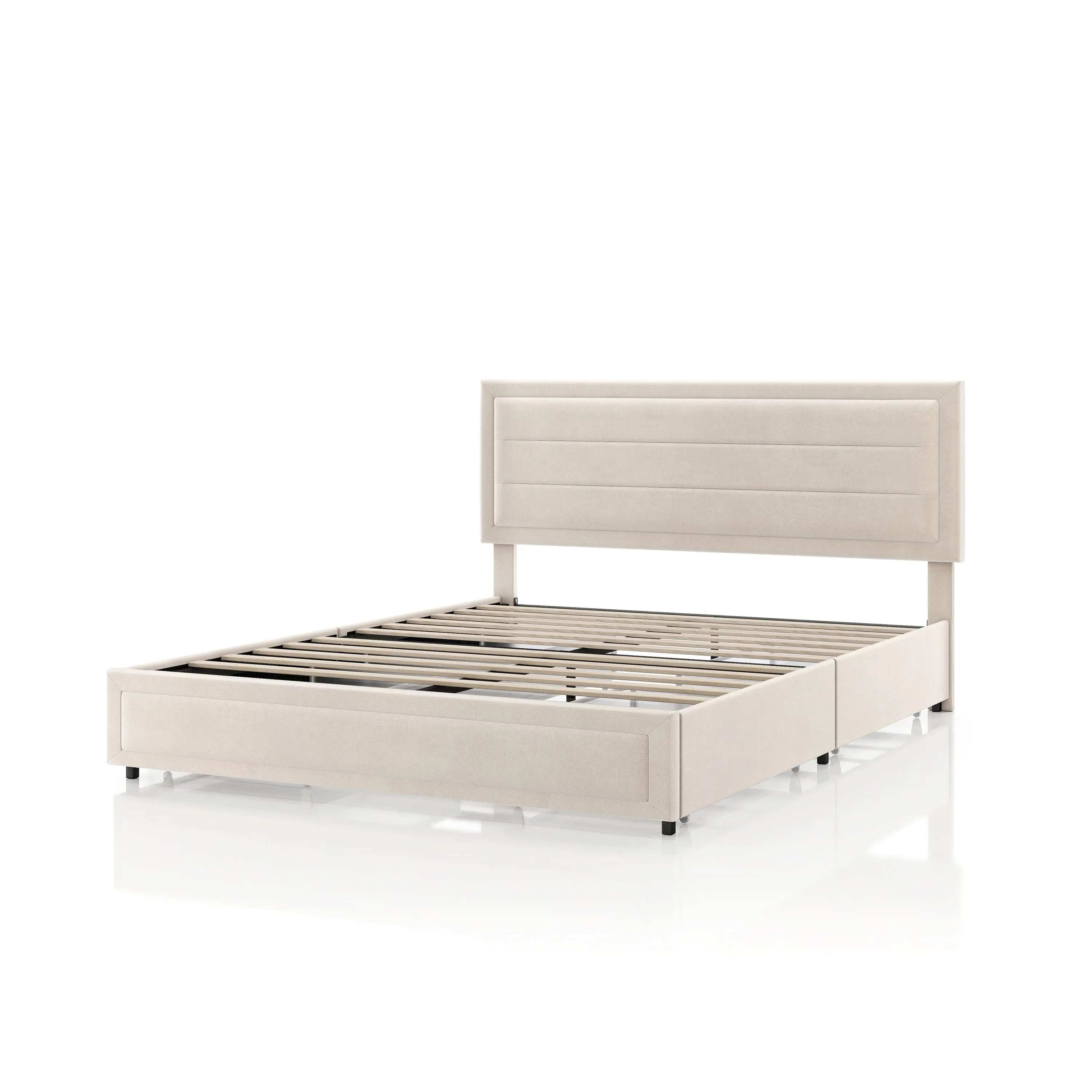 EC-N7247IV-Q Jacinth Ivory Velvet 4-Drawer Queen Platform Bed-1
