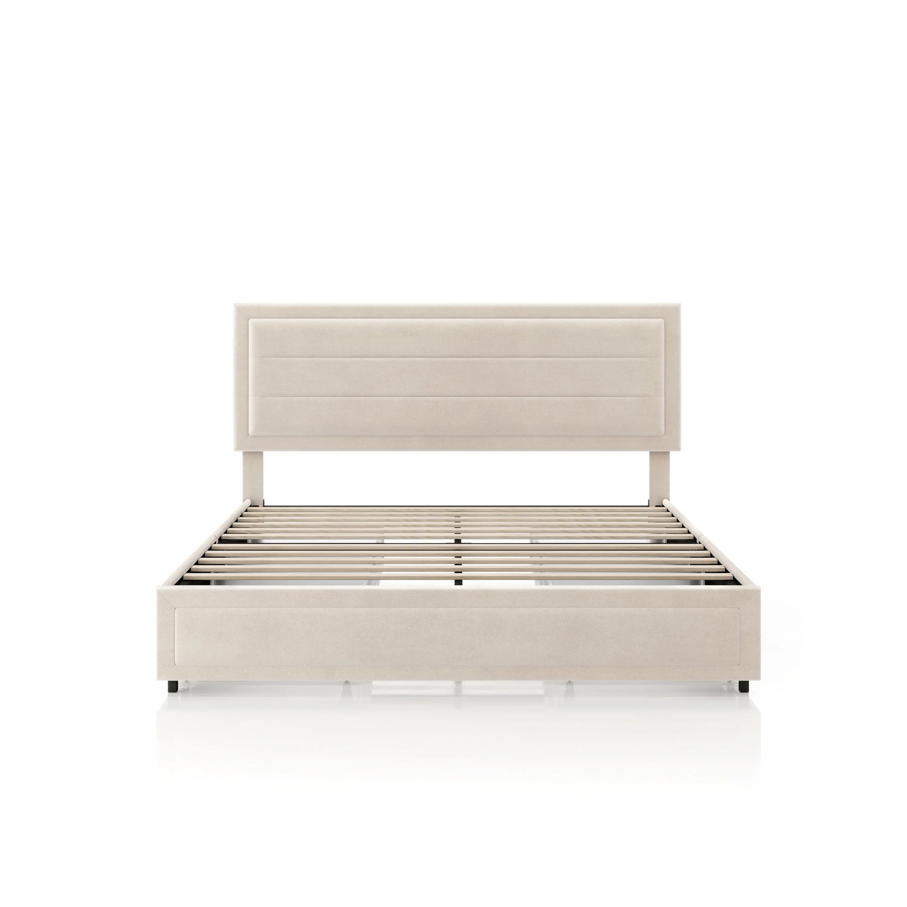 EC-N7247IV-Q Jacinth Ivory Velvet 4-Drawer Queen Platform Bed-3
