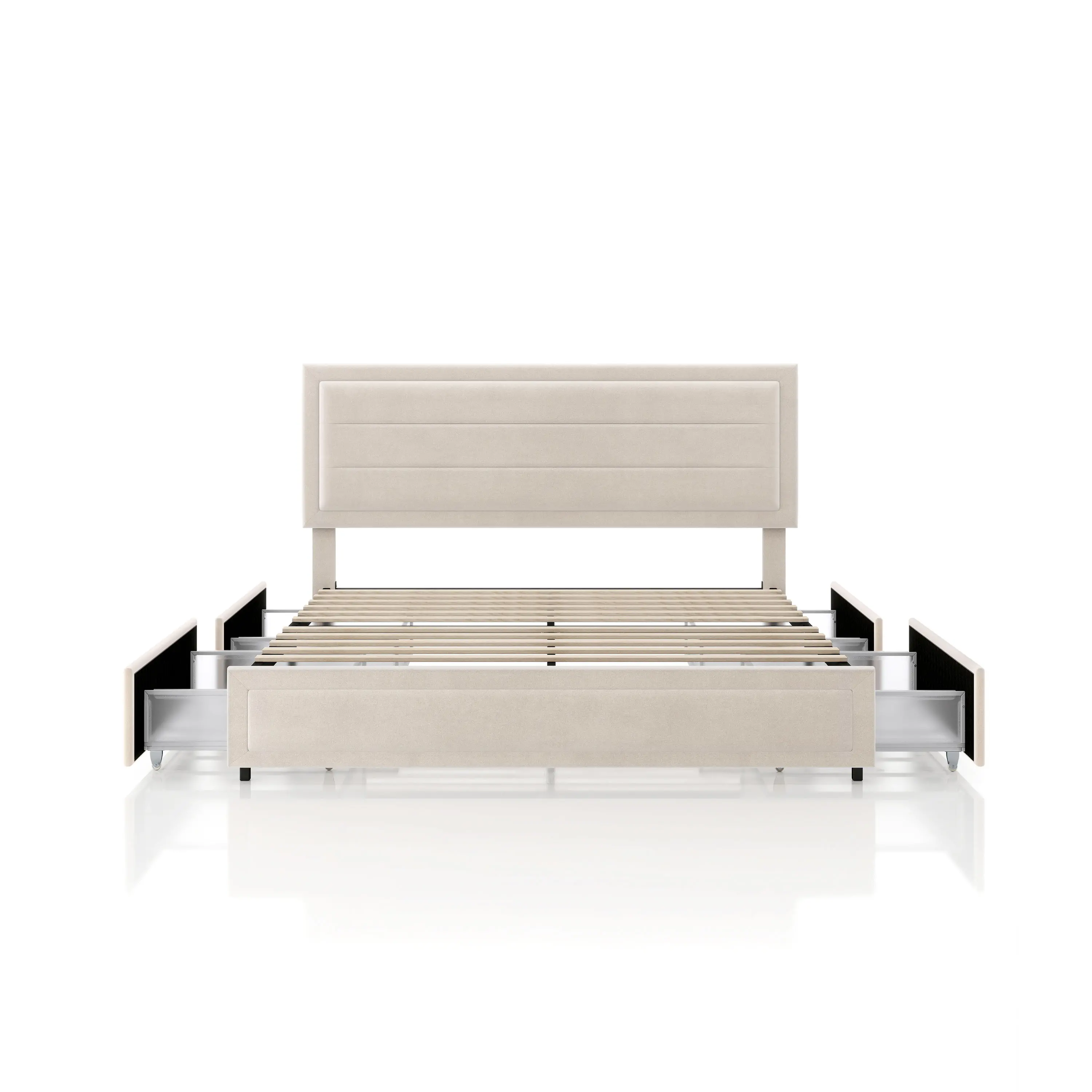 EC-N7247IV-Q Jacinth Ivory Velvet 4-Drawer Queen Platform Bed-4