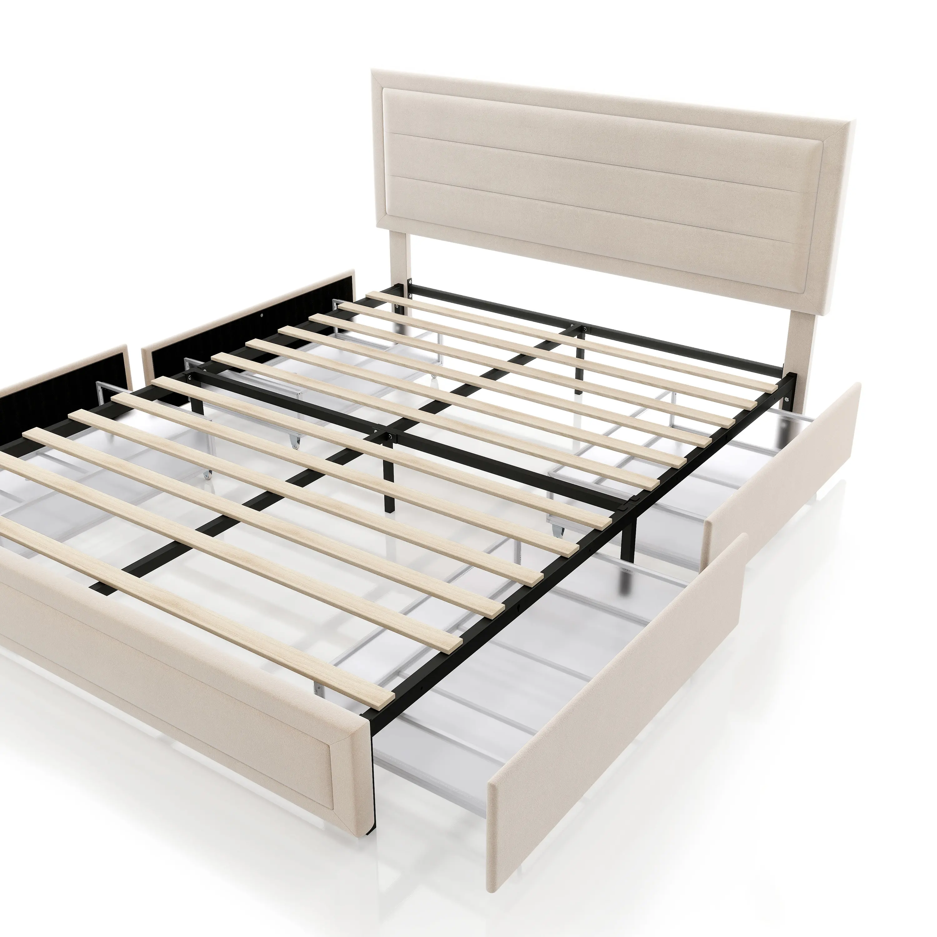 EC-N7247IV-Q Jacinth Ivory Velvet 4-Drawer Queen Platform Bed-6