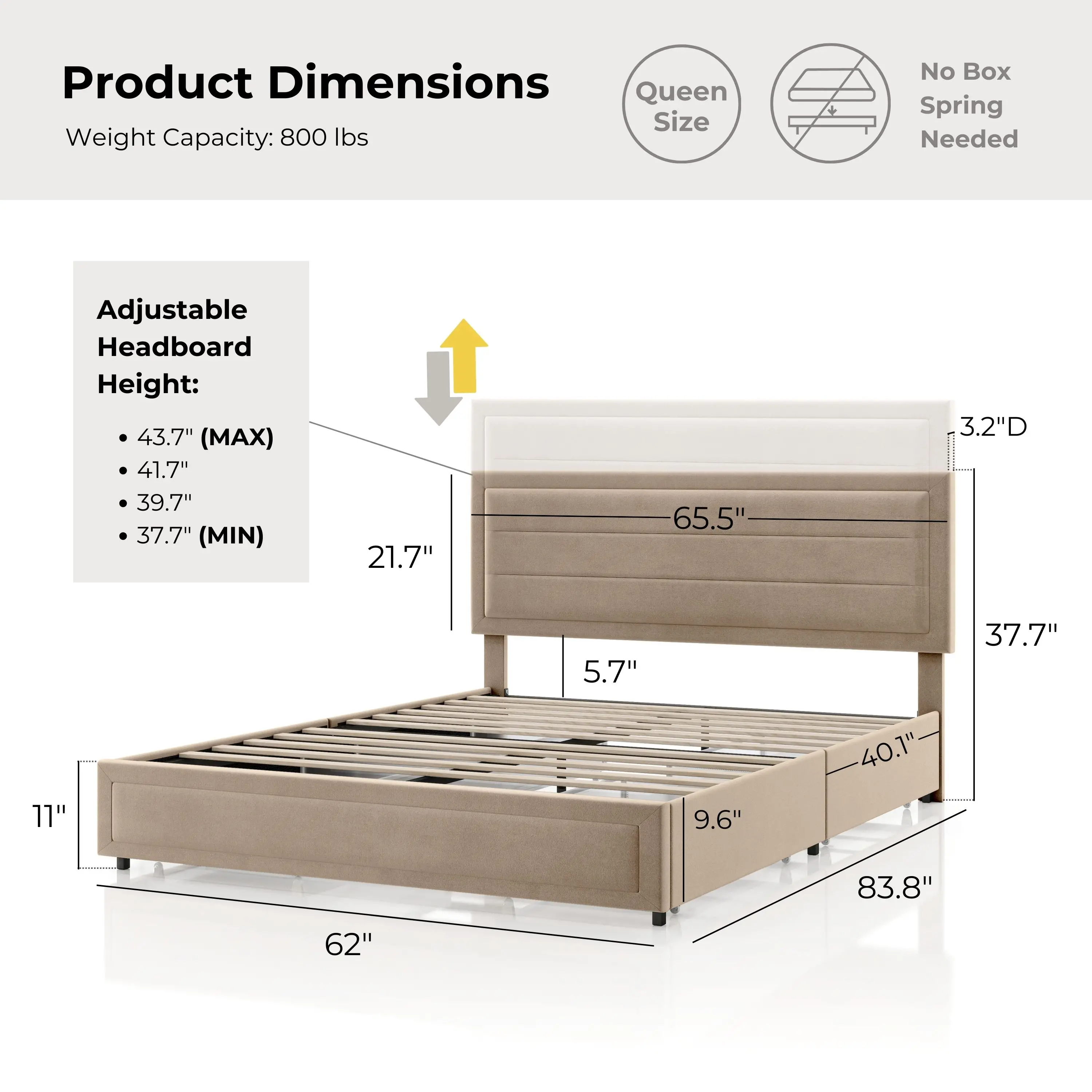 EC-N7247LB-Q Jacinth Light Brown Velvet 4-Drawer Queen Platform Bed-13